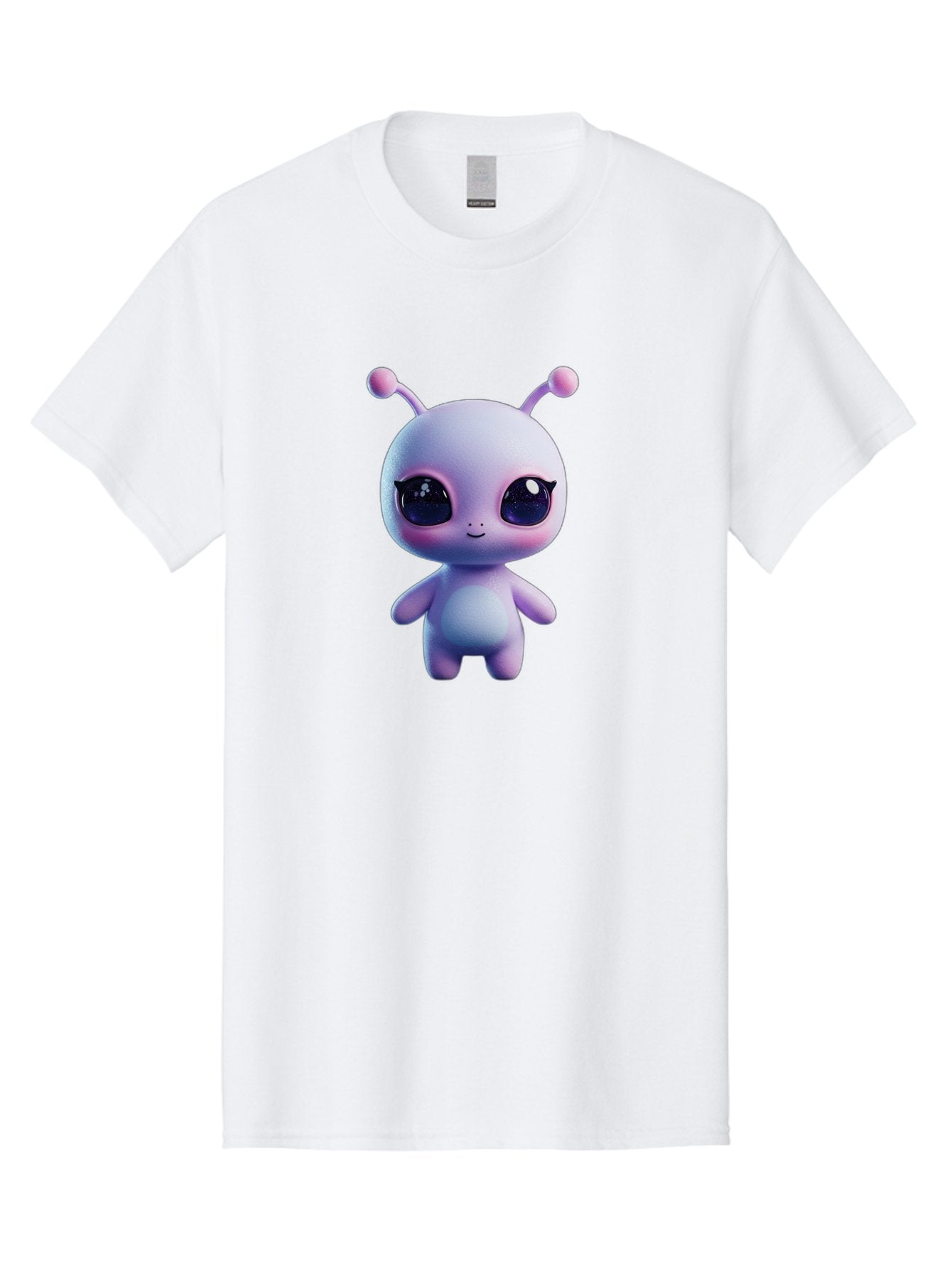 Cute-Alien-Character Men'S Graphic Tee, 100% Cotton, Comfortable Casual Summer Wear, Machine Washable, Alien Character, Cartoon Style, Cute Eyes, Big Eyes, Smiling Face, 3D Rendering, Fantasy Creature, Adorable Being, Purple Hue, Bab844 9