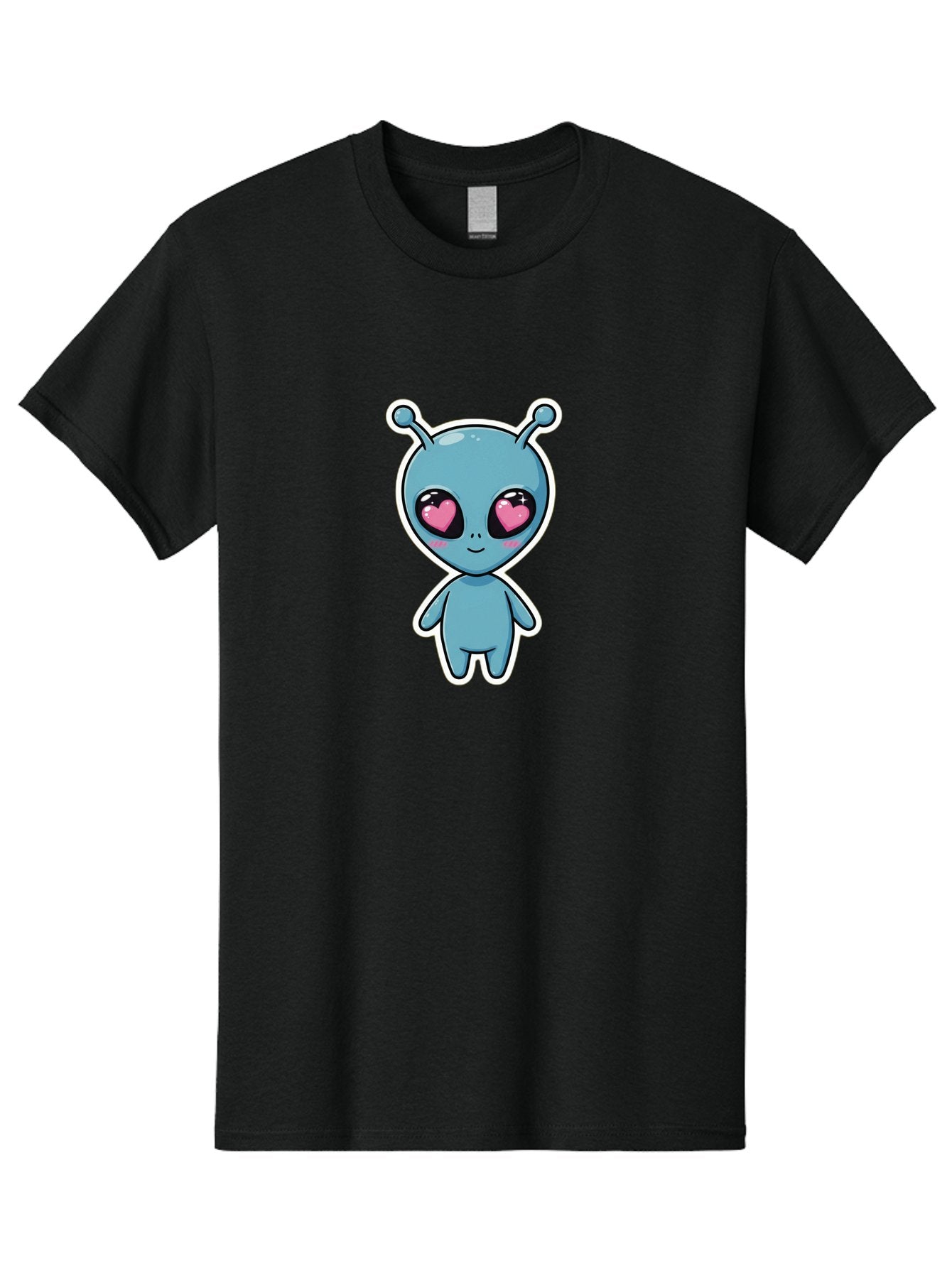 Cute-Alien Men'S Graphic Tee, 100% Cotton, Comfortable Casual Summer Wear, Machine Washable, Cartoon Alien, Cute Extraterrestrial, Blue Creature, Heart Eyes, Pink Irises, Kawaii Character, Alien Illustration, Quirky Design, Adorable Being Bab845 8