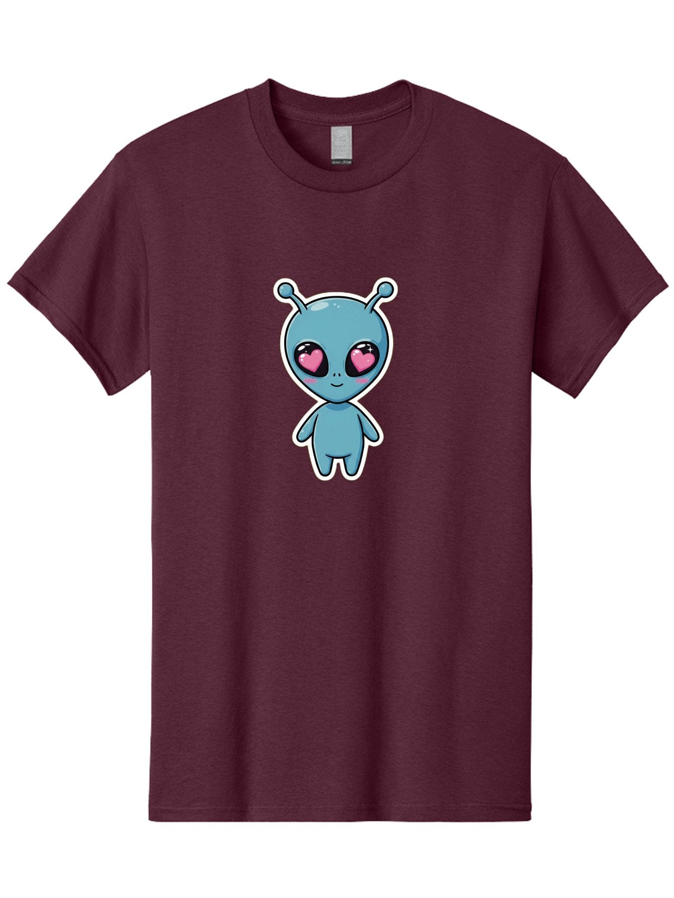 Cute-Alien Men'S Graphic Tee, 100% Cotton, Comfortable Casual Summer Wear, Machine Washable, Cartoon Alien, Cute Extraterrestrial, Blue Creature, Heart Eyes, Pink Irises, Kawaii Character, Alien Illustration, Quirky Design, Adorable Being Bab845 14