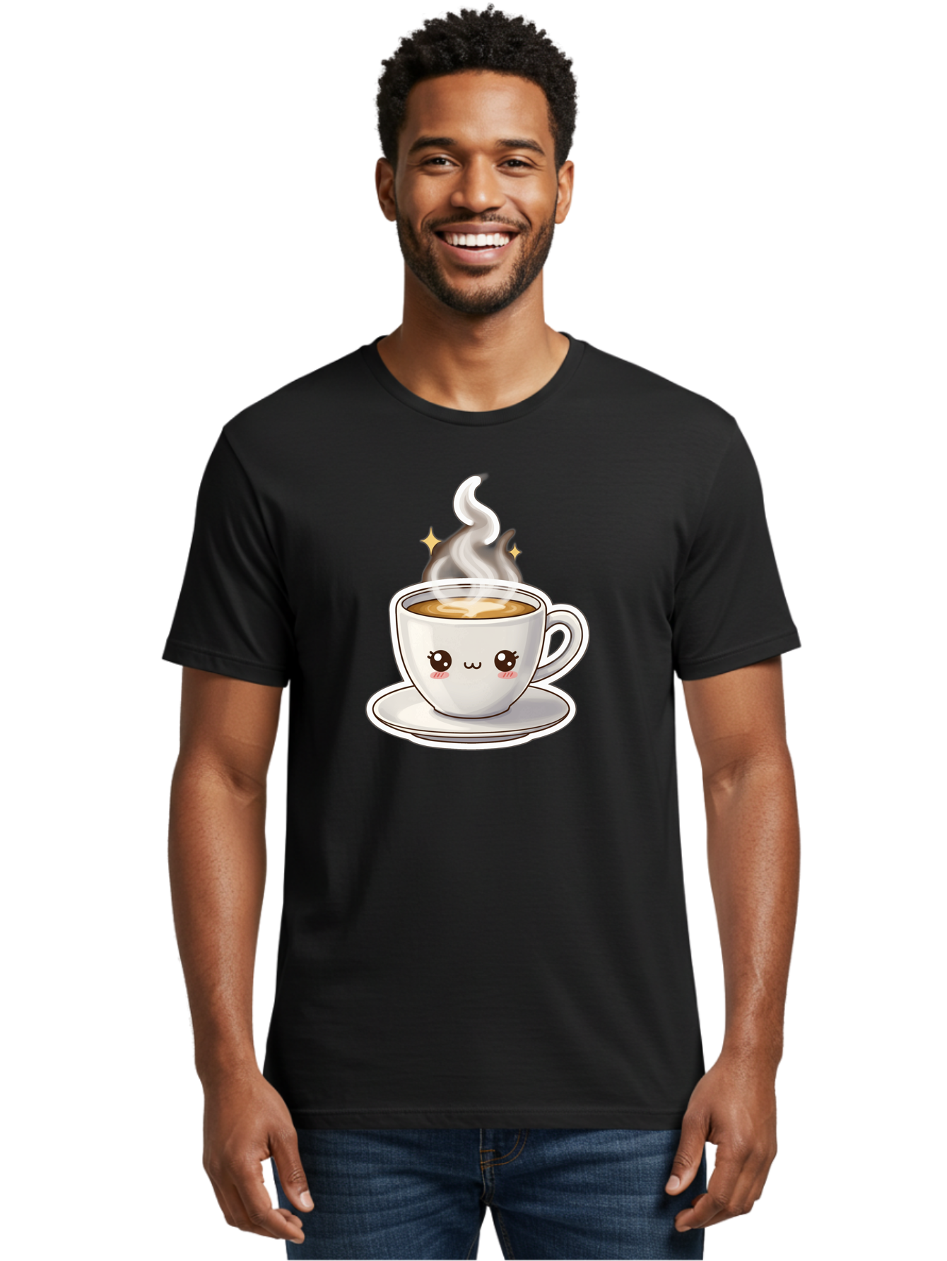 Cute-Coffee-Cup Men'S Graphic Tee, 100% Cotton, Comfortable Casual Summer Wear, Machine Washable, Cute Coffee Cup, Coffee, Coffee Break, Cartoon Character, Steaming Hot Beverage, Kawaii, Morning Pick-Me-Up, Coffee Lover, Happy Face, Espresso Bab846 24