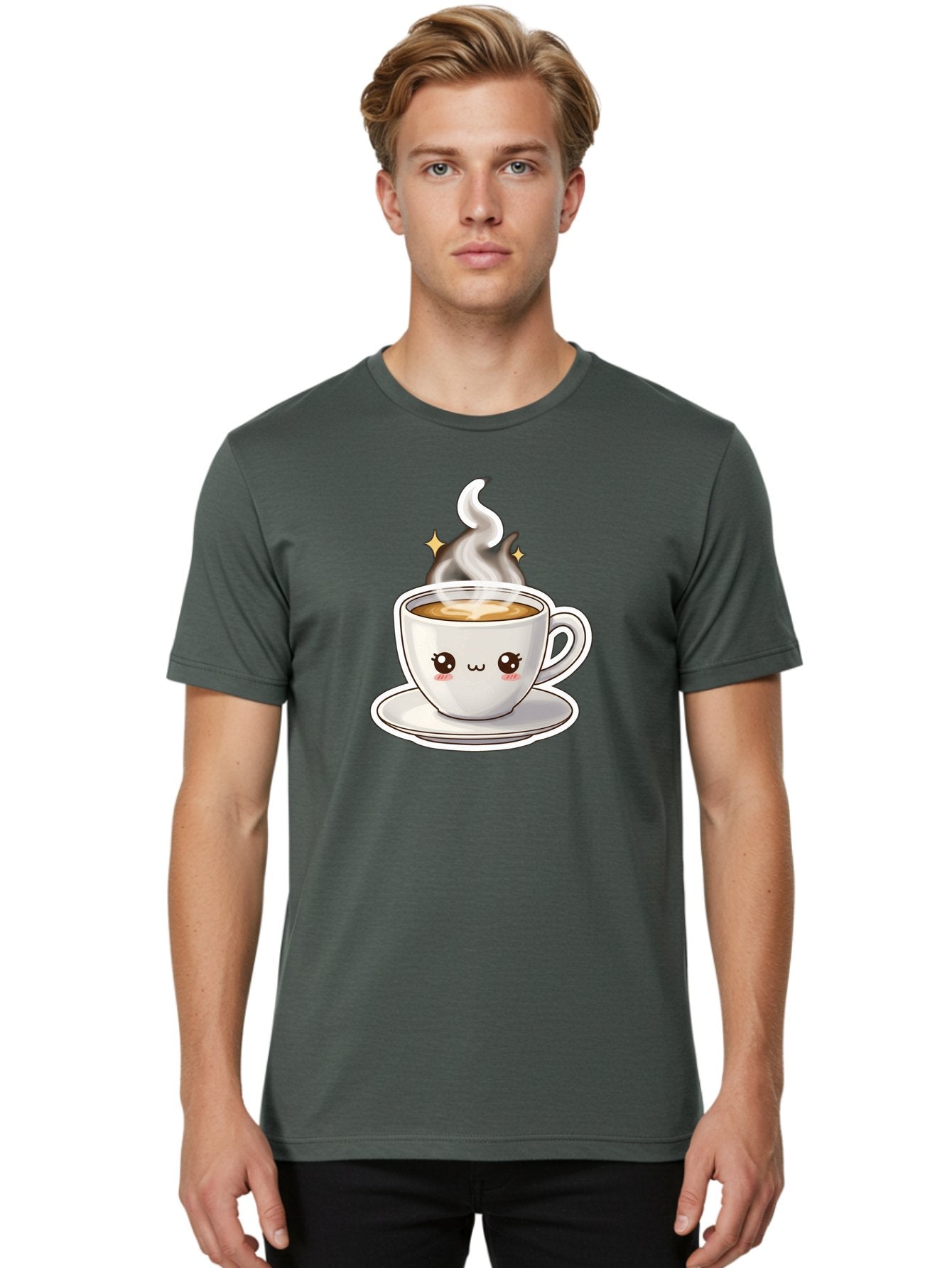 Cute-Coffee-Cup Men'S Graphic Tee, 100% Cotton, Comfortable Casual Summer Wear, Machine Washable, Cute Coffee Cup, Coffee, Coffee Break, Cartoon Character, Steaming Hot Beverage, Kawaii, Morning Pick-Me-Up, Coffee Lover, Happy Face, Espresso Bab846 24