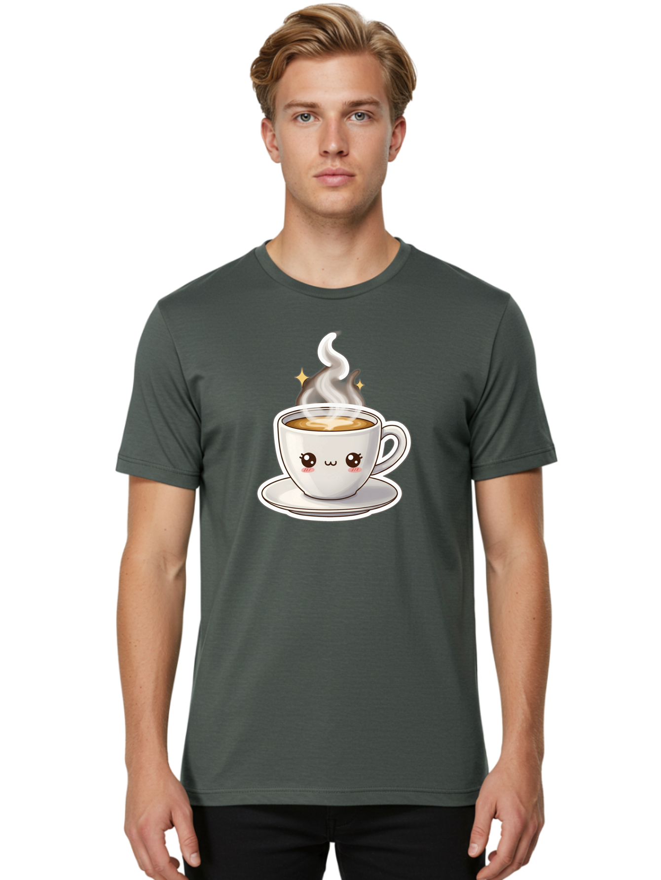 Cute-Coffee-Cup Men'S Graphic Tee, 100% Cotton, Comfortable Casual Summer Wear, Machine Washable, Cute Coffee Cup, Coffee, Coffee Break, Cartoon Character, Steaming Hot Beverage, Kawaii, Morning Pick-Me-Up, Coffee Lover, Happy Face, Espresso Bab846 22