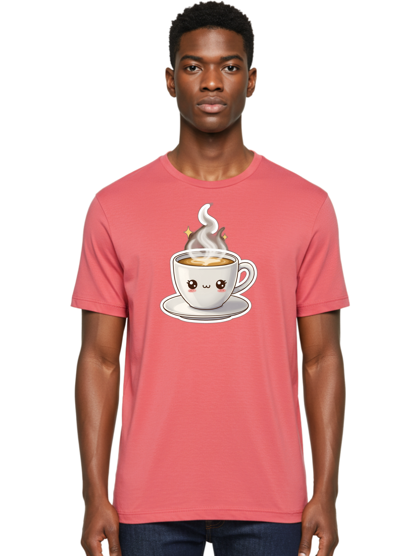 Cute-Coffee-Cup Men'S Graphic Tee, 100% Cotton, Comfortable Casual Summer Wear, Machine Washable, Cute Coffee Cup, Coffee, Coffee Break, Cartoon Character, Steaming Hot Beverage, Kawaii, Morning Pick-Me-Up, Coffee Lover, Happy Face, Espresso Bab846 28