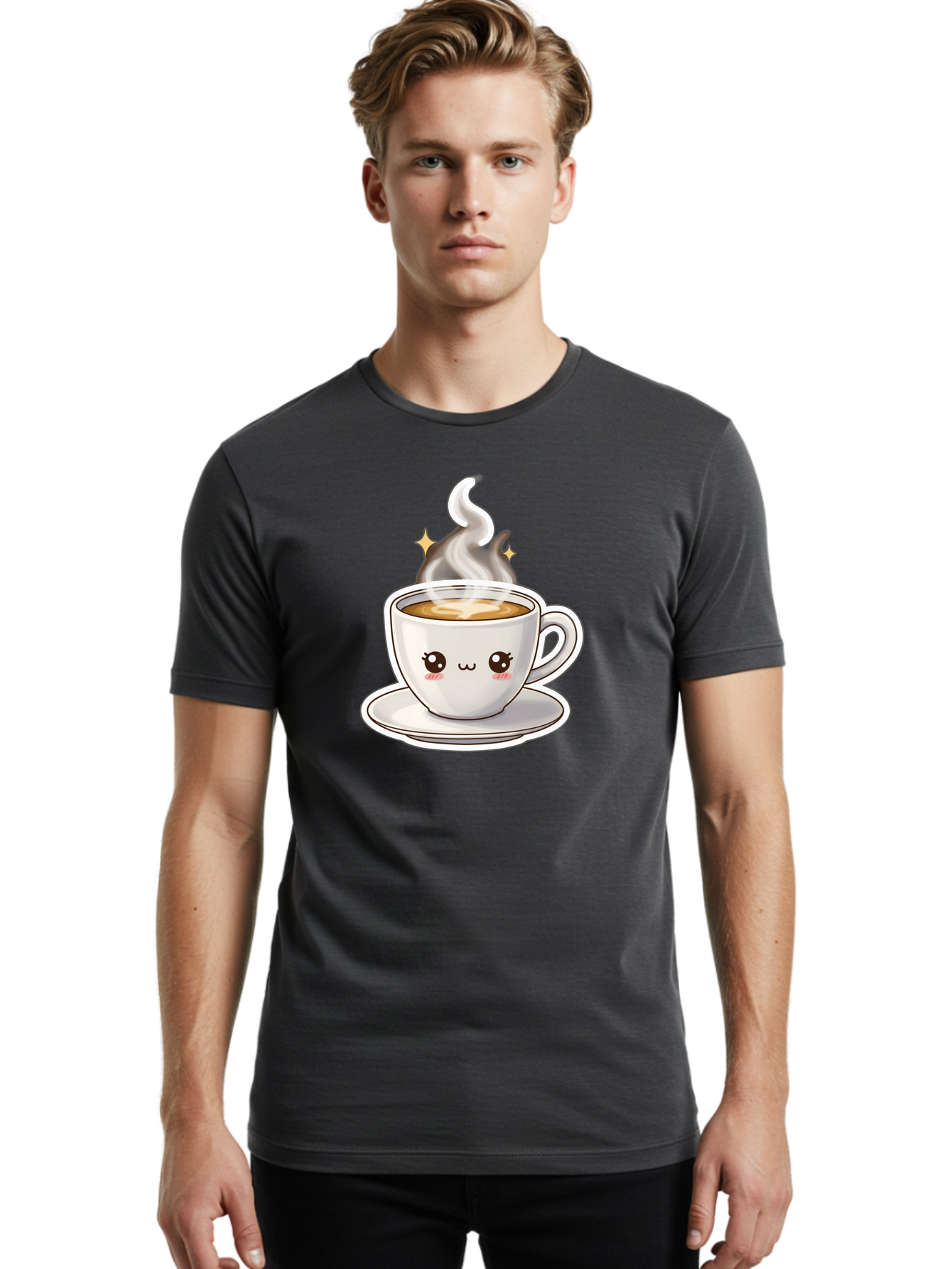 Cute-Coffee-Cup Men'S Graphic Tee, 100% Cotton, Comfortable Casual Summer Wear, Machine Washable, Cute Coffee Cup, Coffee, Coffee Break, Cartoon Character, Steaming Hot Beverage, Kawaii, Morning Pick-Me-Up, Coffee Lover, Happy Face, Espresso Bab846 29