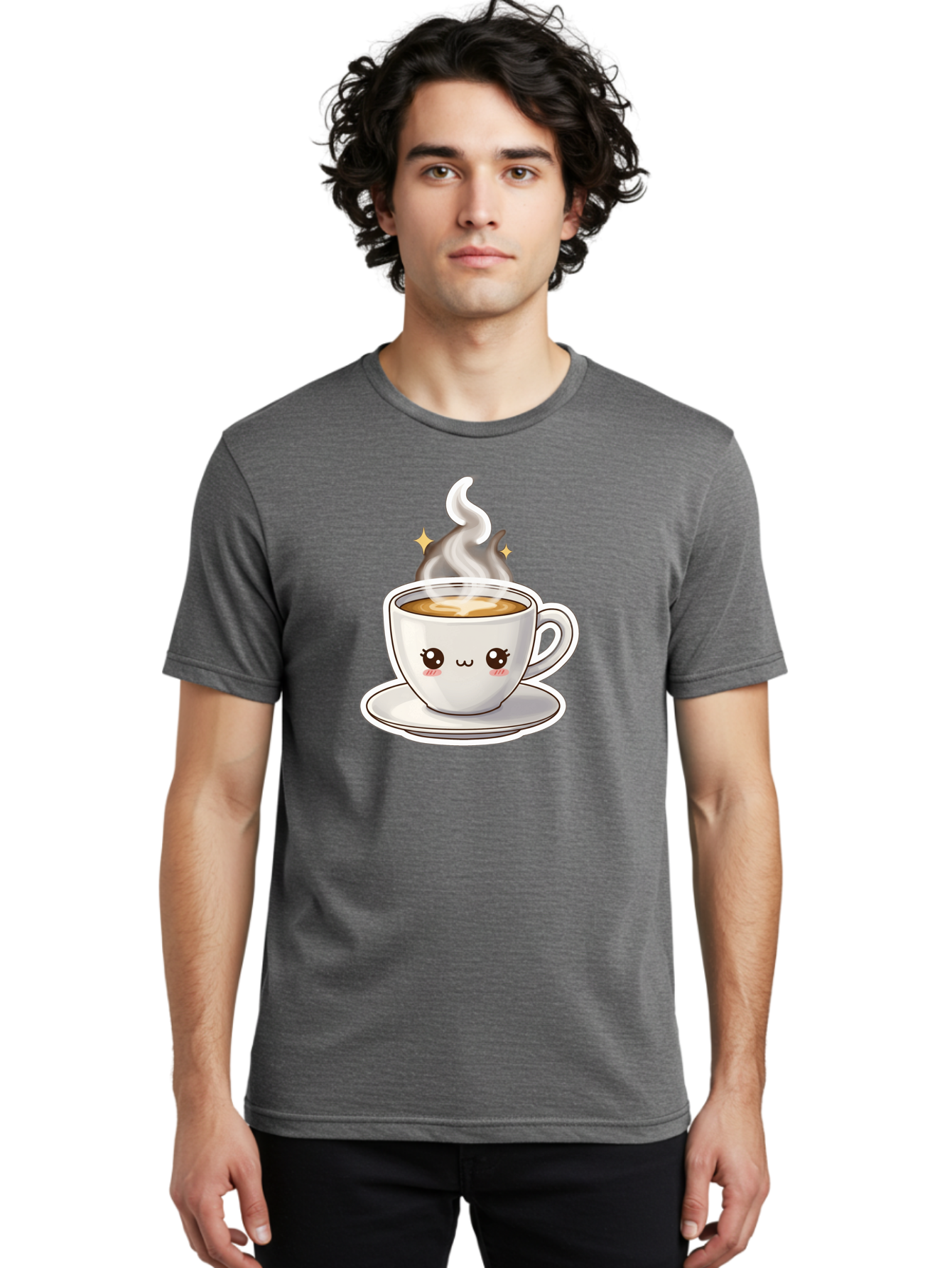 Cute-Coffee-Cup Men'S Graphic Tee, 100% Cotton, Comfortable Casual Summer Wear, Machine Washable, Cute Coffee Cup, Coffee, Coffee Break, Cartoon Character, Steaming Hot Beverage, Kawaii, Morning Pick-Me-Up, Coffee Lover, Happy Face, Espresso Bab846 21