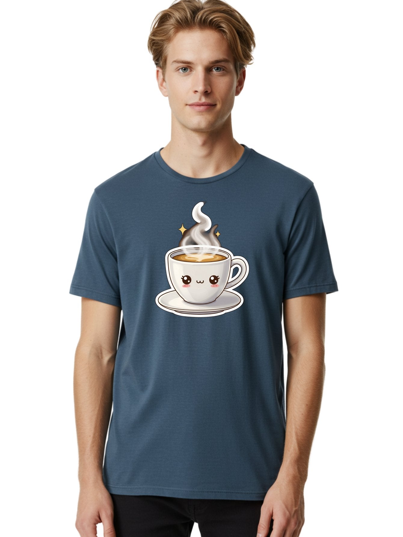 Cute-Coffee-Cup Men'S Graphic Tee, 100% Cotton, Comfortable Casual Summer Wear, Machine Washable, Cute Coffee Cup, Coffee, Coffee Break, Cartoon Character, Steaming Hot Beverage, Kawaii, Morning Pick-Me-Up, Coffee Lover, Happy Face, Espresso Bab846 23