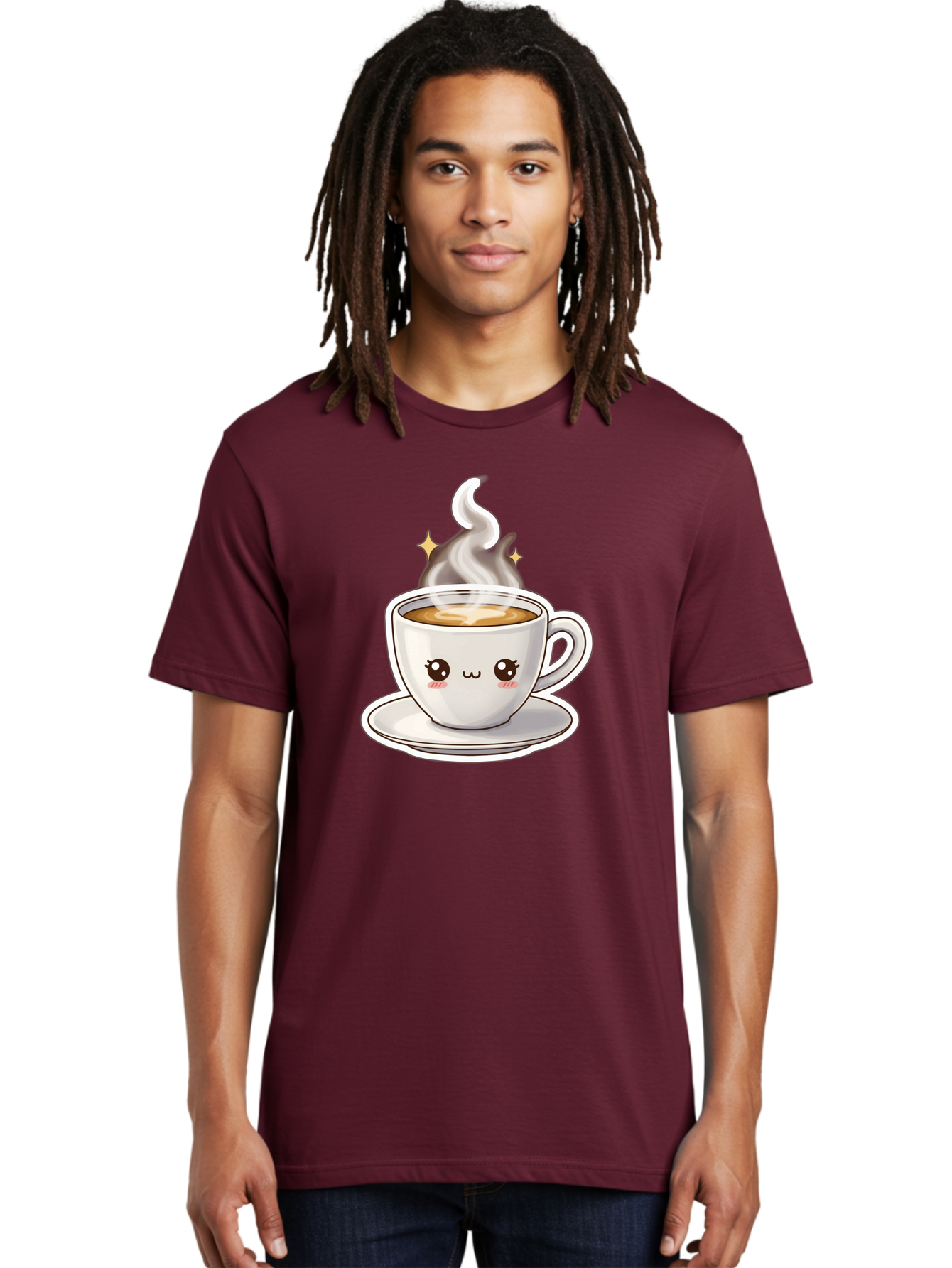 Cute-Coffee-Cup Men'S Graphic Tee, 100% Cotton, Comfortable Casual Summer Wear, Machine Washable, Cute Coffee Cup, Coffee, Coffee Break, Cartoon Character, Steaming Hot Beverage, Kawaii, Morning Pick-Me-Up, Coffee Lover, Happy Face, Espresso Bab846 25