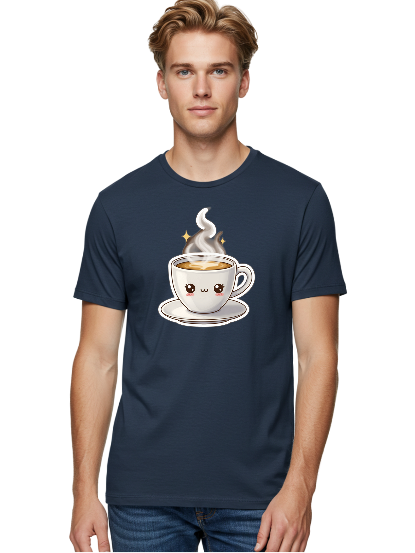 Cute-Coffee-Cup Men'S Graphic Tee, 100% Cotton, Comfortable Casual Summer Wear, Machine Washable, Cute Coffee Cup, Coffee, Coffee Break, Cartoon Character, Steaming Hot Beverage, Kawaii, Morning Pick-Me-Up, Coffee Lover, Happy Face, Espresso Bab846 26