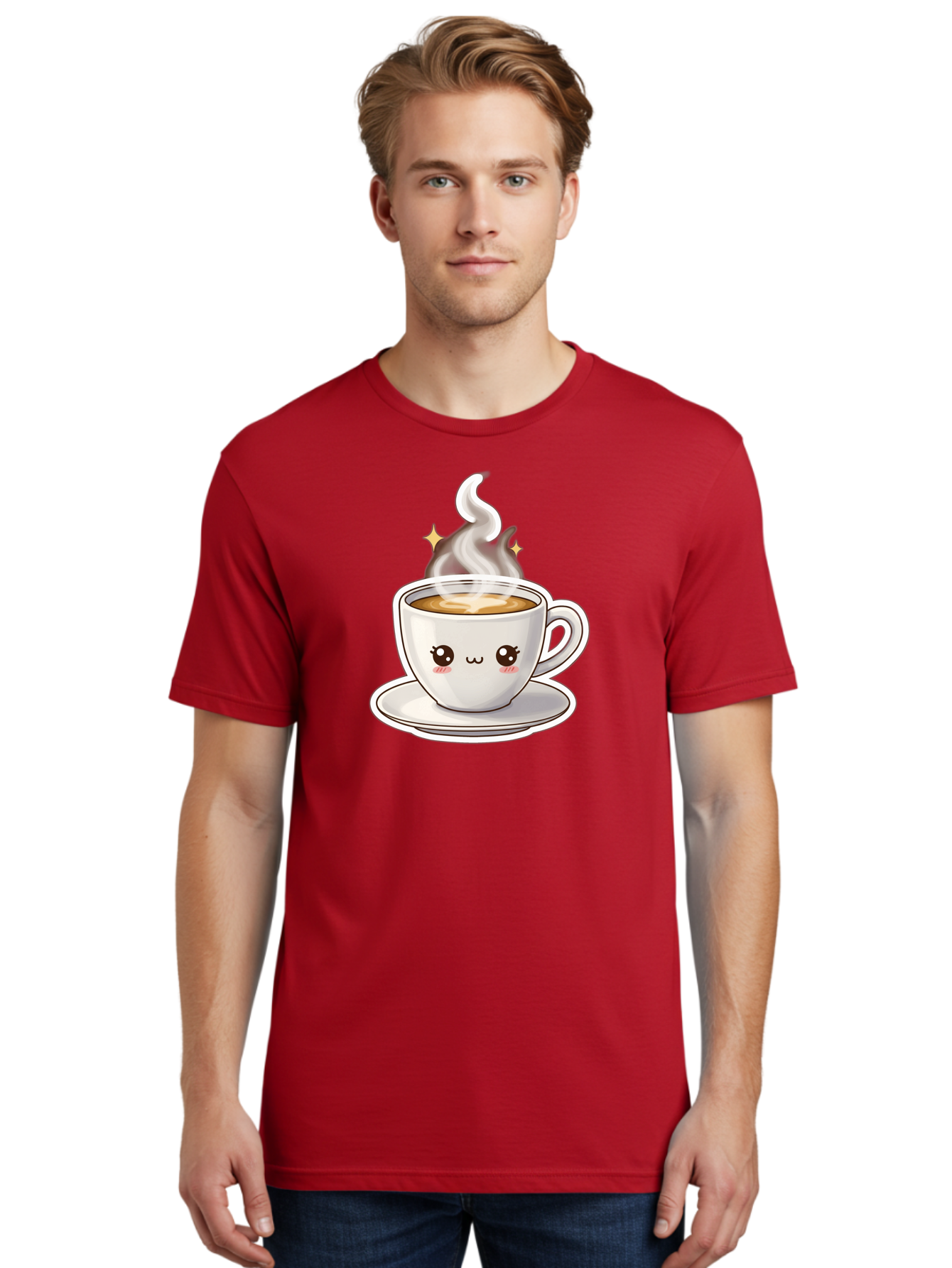 Cute-Coffee-Cup Men'S Graphic Tee, 100% Cotton, Comfortable Casual Summer Wear, Machine Washable, Cute Coffee Cup, Coffee, Coffee Break, Cartoon Character, Steaming Hot Beverage, Kawaii, Morning Pick-Me-Up, Coffee Lover, Happy Face, Espresso Bab846 27