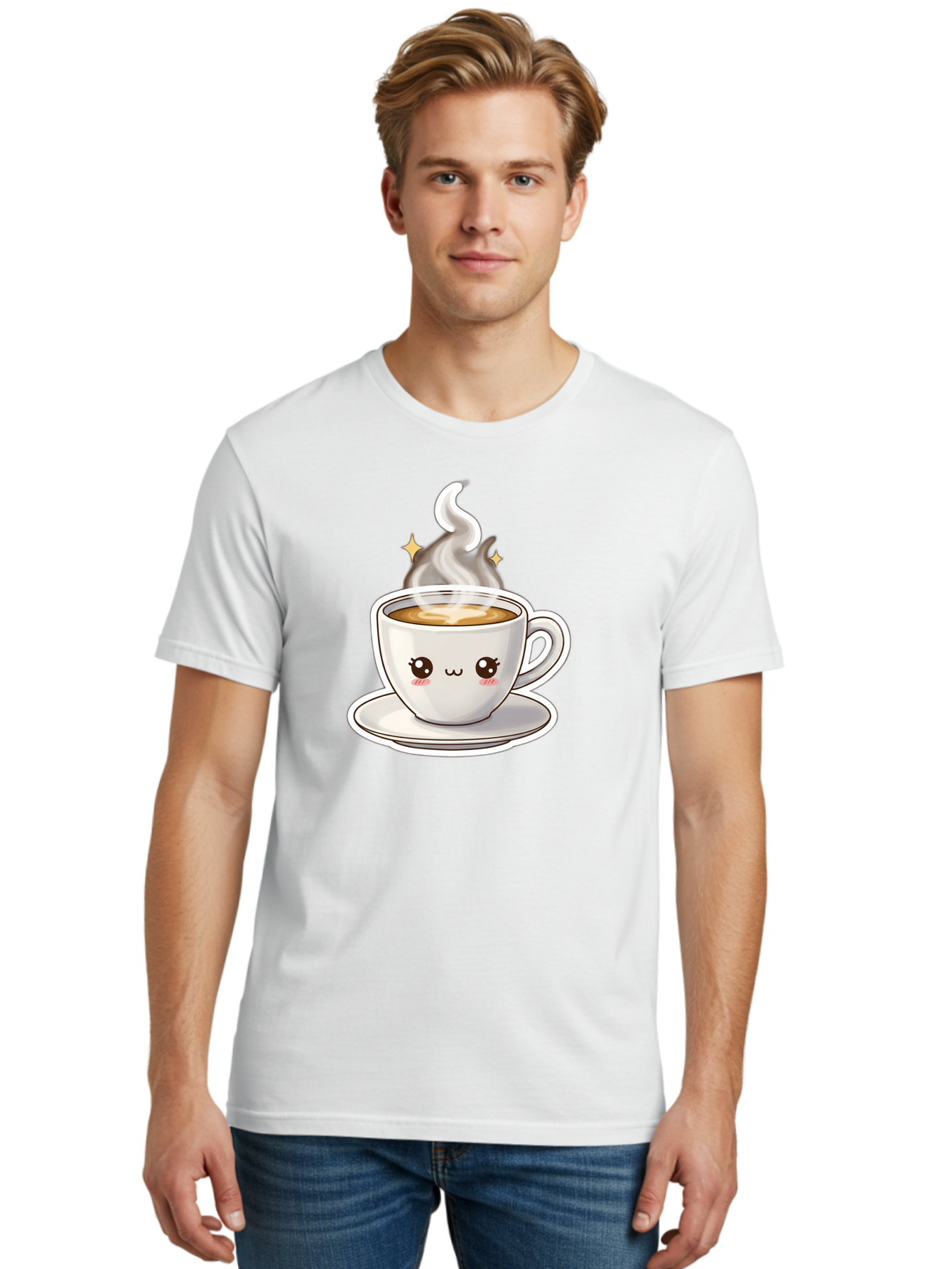 Cute-Coffee-Cup Men'S Graphic Tee, 100% Cotton, Comfortable Casual Summer Wear, Machine Washable, Cute Coffee Cup, Coffee, Coffee Break, Cartoon Character, Steaming Hot Beverage, Kawaii, Morning Pick-Me-Up, Coffee Lover, Happy Face, Espresso Bab846 30