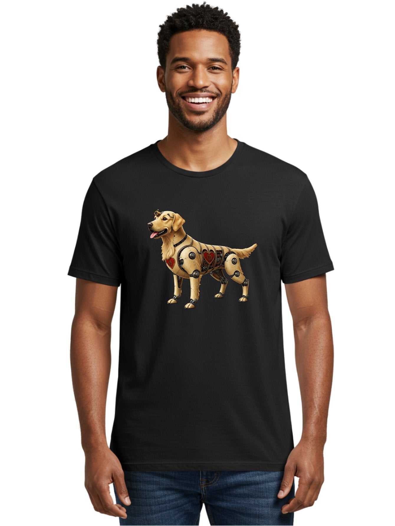 Cyborg-Golden-Retriever Men'S Graphic Tee, 100% Cotton, Comfortable Casual Summer Wear, Machine Washable, Cyborg Dog, Robotic Limbs, Golden Retriever, Futuristic Pet, Sci-Fi Art, Mechanical Enhancements, Heart-Shaped Components, Bab848 28