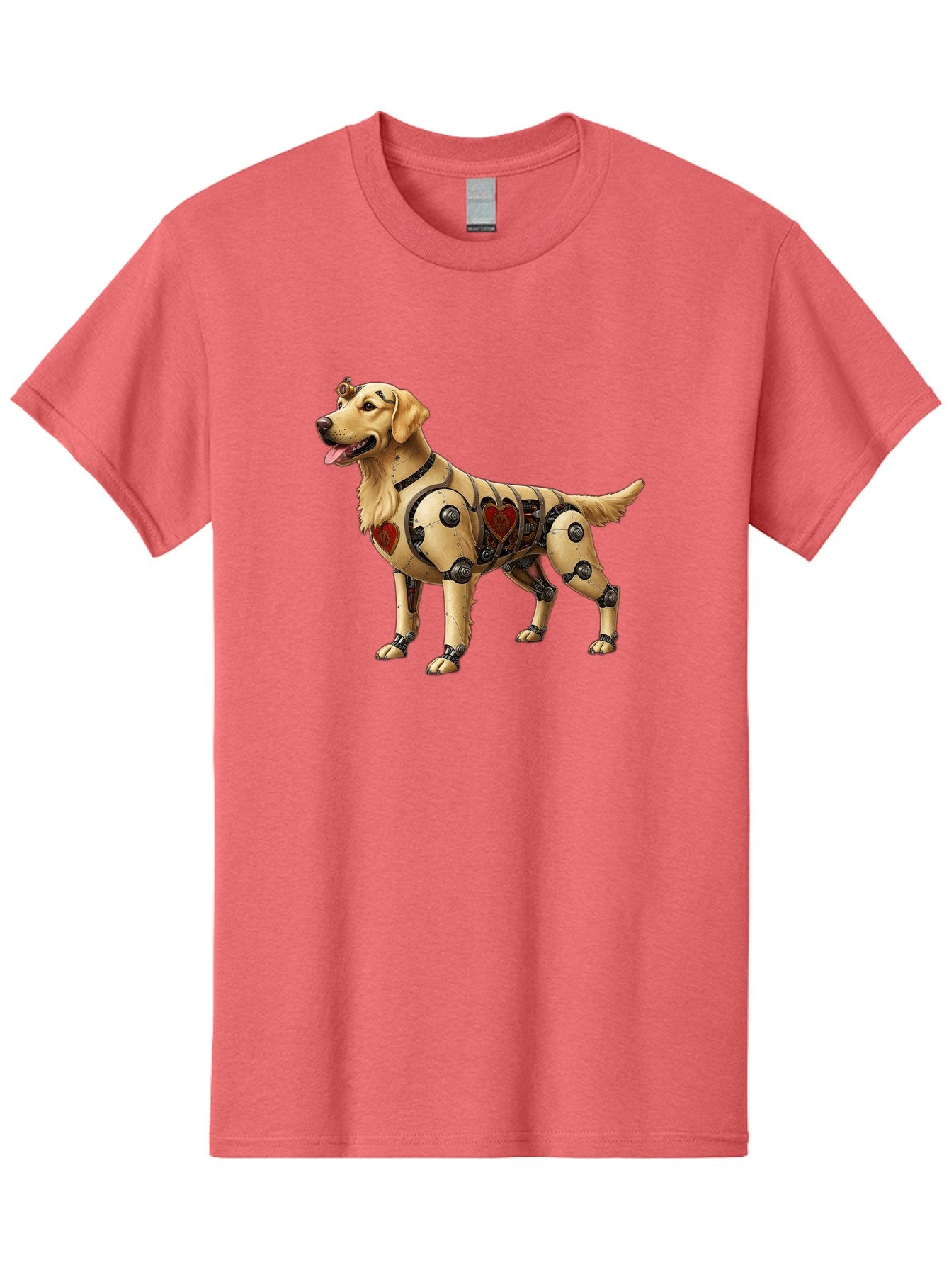 Cyborg-Golden-Retriever Men'S Graphic Tee, 100% Cotton, Comfortable Casual Summer Wear, Machine Washable, Cyborg Dog, Robotic Limbs, Golden Retriever, Futuristic Pet, Sci-Fi Art, Mechanical Enhancements, Heart-Shaped Components, Bab848