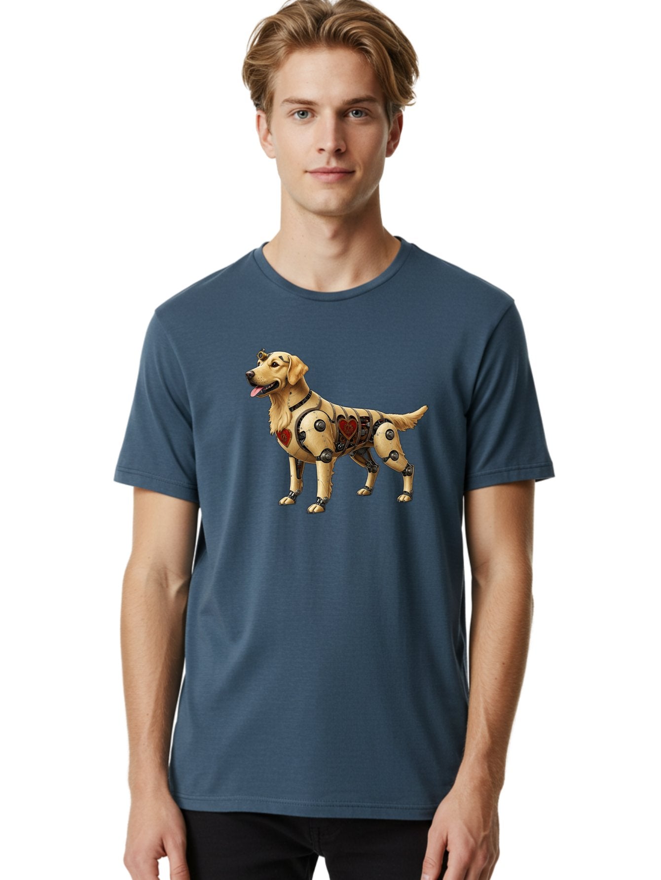 Cyborg-Golden-Retriever Men'S Graphic Tee, 100% Cotton, Comfortable Casual Summer Wear, Machine Washable, Cyborg Dog, Robotic Limbs, Golden Retriever, Futuristic Pet, Sci-Fi Art, Mechanical Enhancements, Heart-Shaped Components, Bab848 24