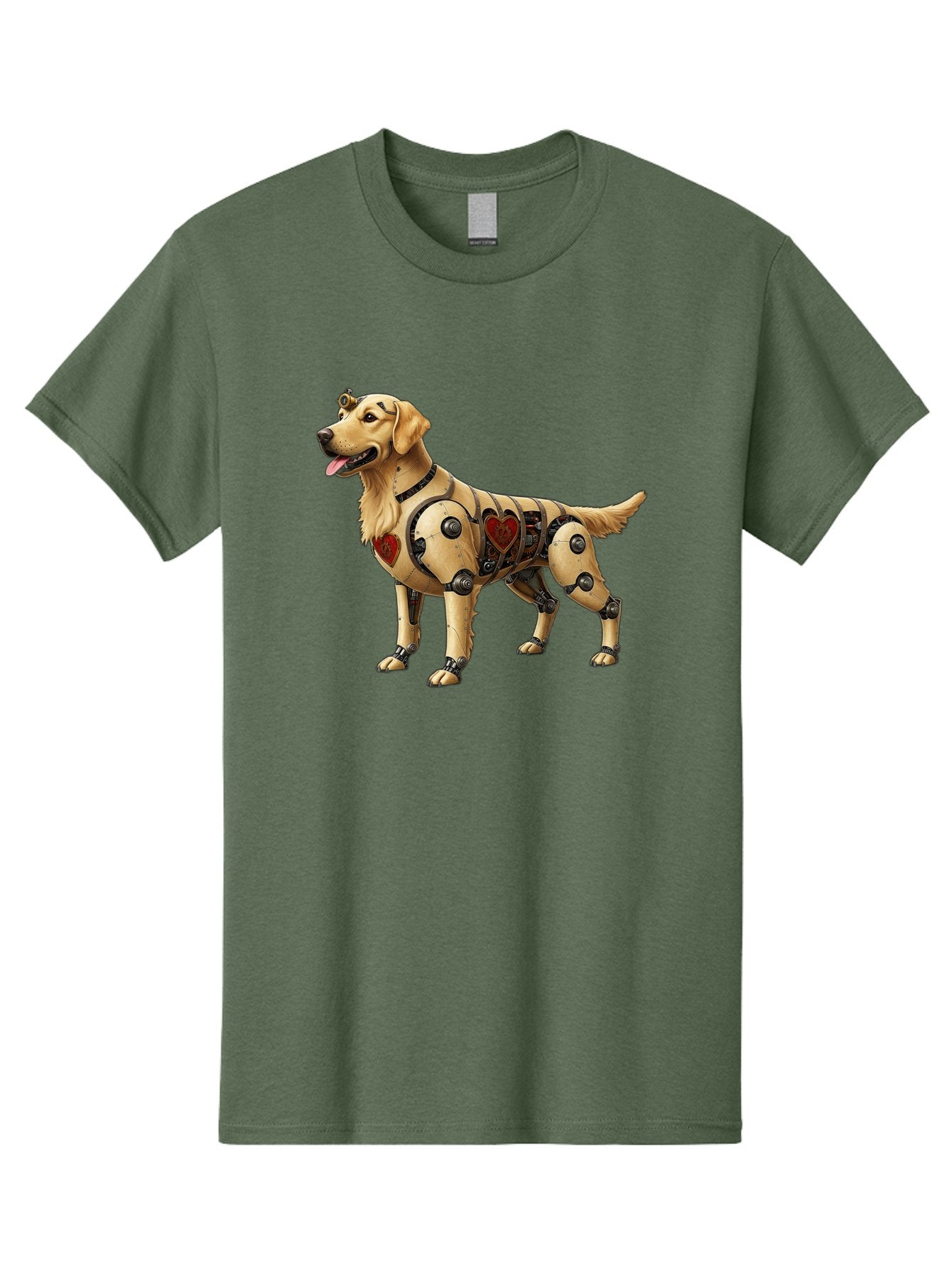 Cyborg-Golden-Retriever Men'S Graphic Tee, 100% Cotton, Comfortable Casual Summer Wear, Machine Washable, Cyborg Dog, Robotic Limbs, Golden Retriever, Futuristic Pet, Sci-Fi Art, Mechanical Enhancements, Heart-Shaped Components, Bab848 13