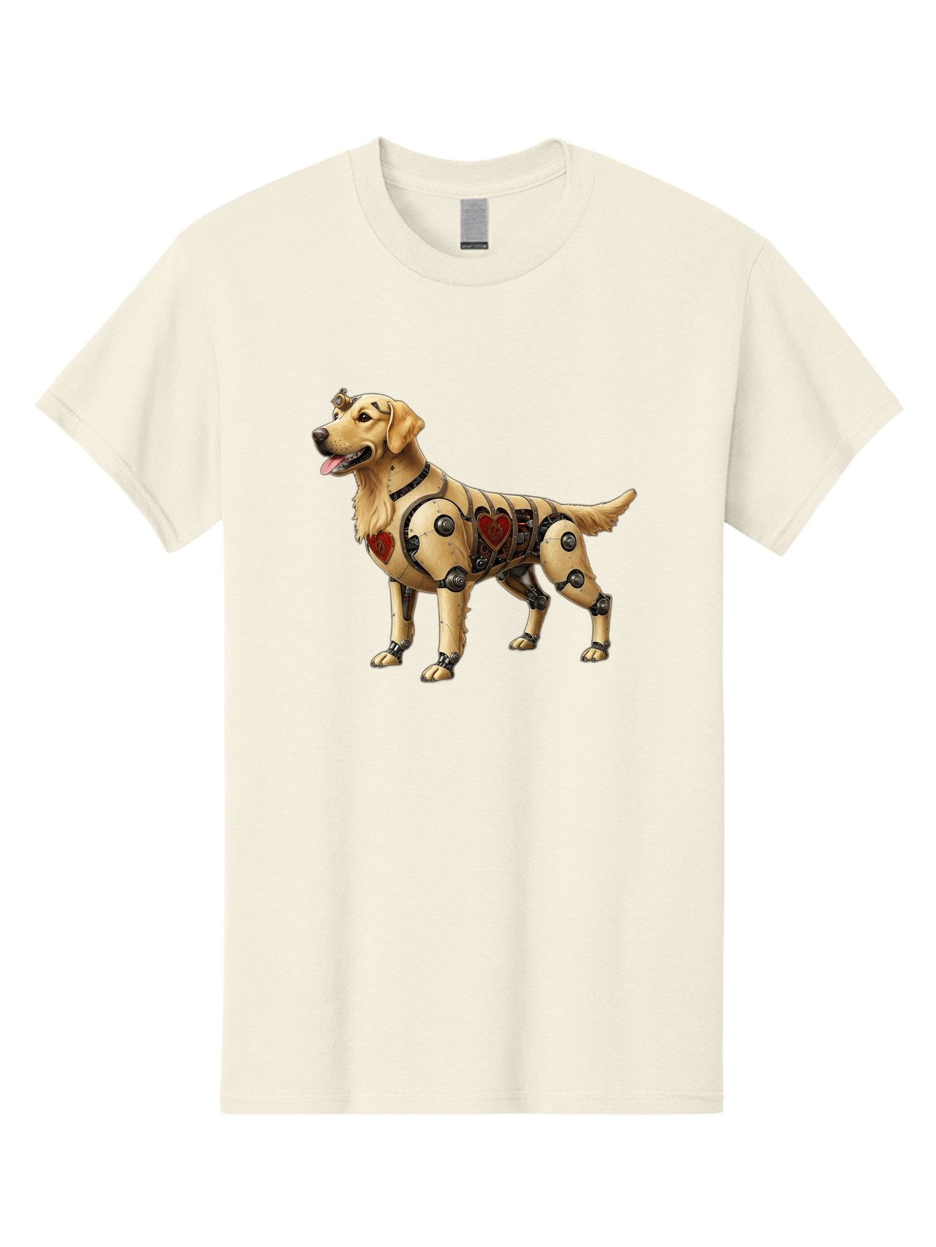 Cyborg-Golden-Retriever Men'S Graphic Tee, 100% Cotton, Comfortable Casual Summer Wear, Machine Washable, Cyborg Dog, Robotic Limbs, Golden Retriever, Futuristic Pet, Sci-Fi Art, Mechanical Enhancements, Heart-Shaped Components, Bab848 3