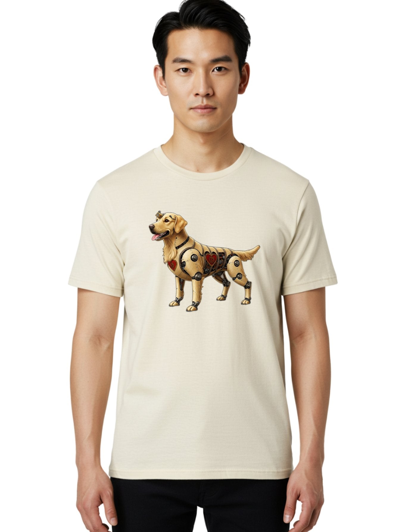 Cyborg-Golden-Retriever Men'S Graphic Tee, 100% Cotton, Comfortable Casual Summer Wear, Machine Washable, Cyborg Dog, Robotic Limbs, Golden Retriever, Futuristic Pet, Sci-Fi Art, Mechanical Enhancements, Heart-Shaped Components, Bab848 22