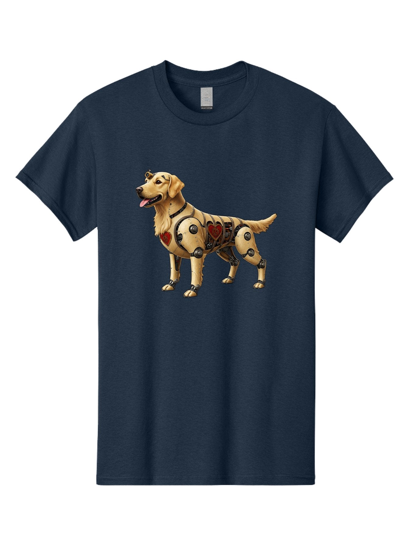 Cyborg-Golden-Retriever Men'S Graphic Tee, 100% Cotton, Comfortable Casual Summer Wear, Machine Washable, Cyborg Dog, Robotic Limbs, Golden Retriever, Futuristic Pet, Sci-Fi Art, Mechanical Enhancements, Heart-Shaped Components, Bab848