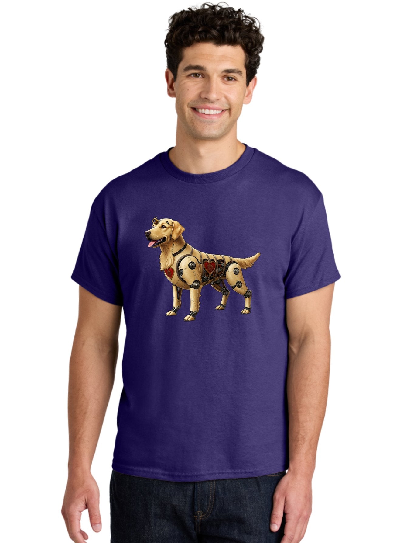 Cyborg-Golden-Retriever Men'S Graphic Tee, 100% Cotton, Comfortable Casual Summer Wear, Machine Washable, Cyborg Dog, Robotic Limbs, Golden Retriever, Futuristic Pet, Sci-Fi Art, Mechanical Enhancements, Heart-Shaped Components, Bab848 18