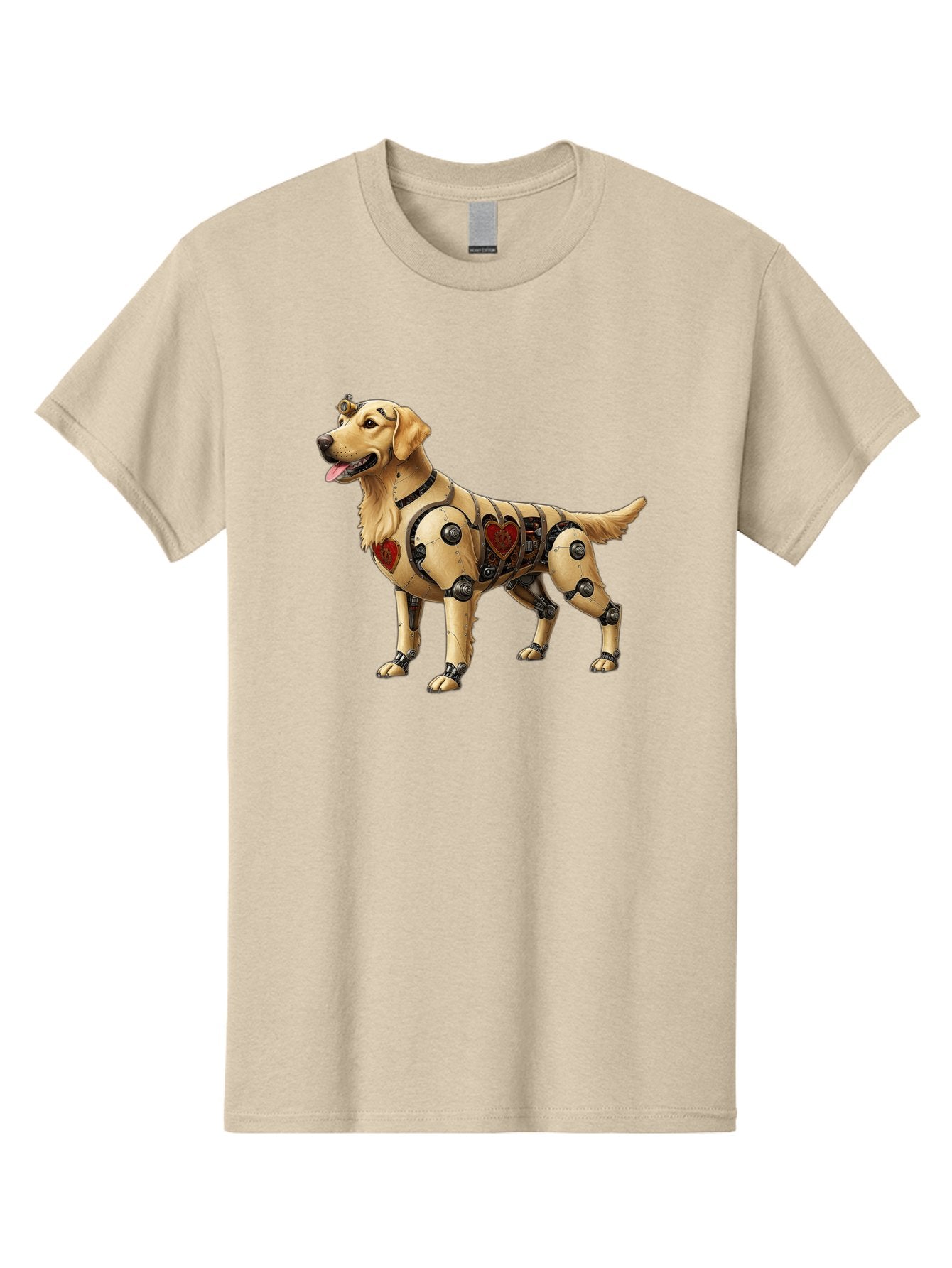 Cyborg-Golden-Retriever Men'S Graphic Tee, 100% Cotton, Comfortable Casual Summer Wear, Machine Washable, Cyborg Dog, Robotic Limbs, Golden Retriever, Futuristic Pet, Sci-Fi Art, Mechanical Enhancements, Heart-Shaped Components, Bab848 9