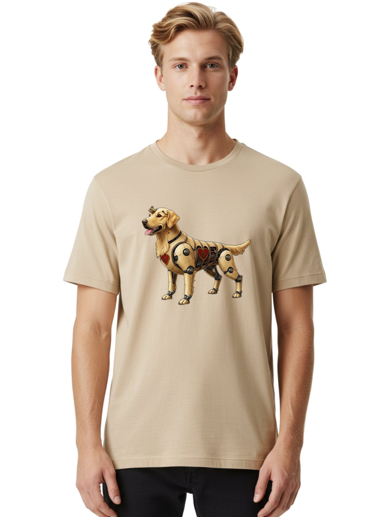 Cyborg-Golden-Retriever Men'S Graphic Tee, 100% Cotton, Comfortable Casual Summer Wear, Machine Washable, Cyborg Dog, Robotic Limbs, Golden Retriever, Futuristic Pet, Sci-Fi Art, Mechanical Enhancements, Heart-Shaped Components, Bab848 26