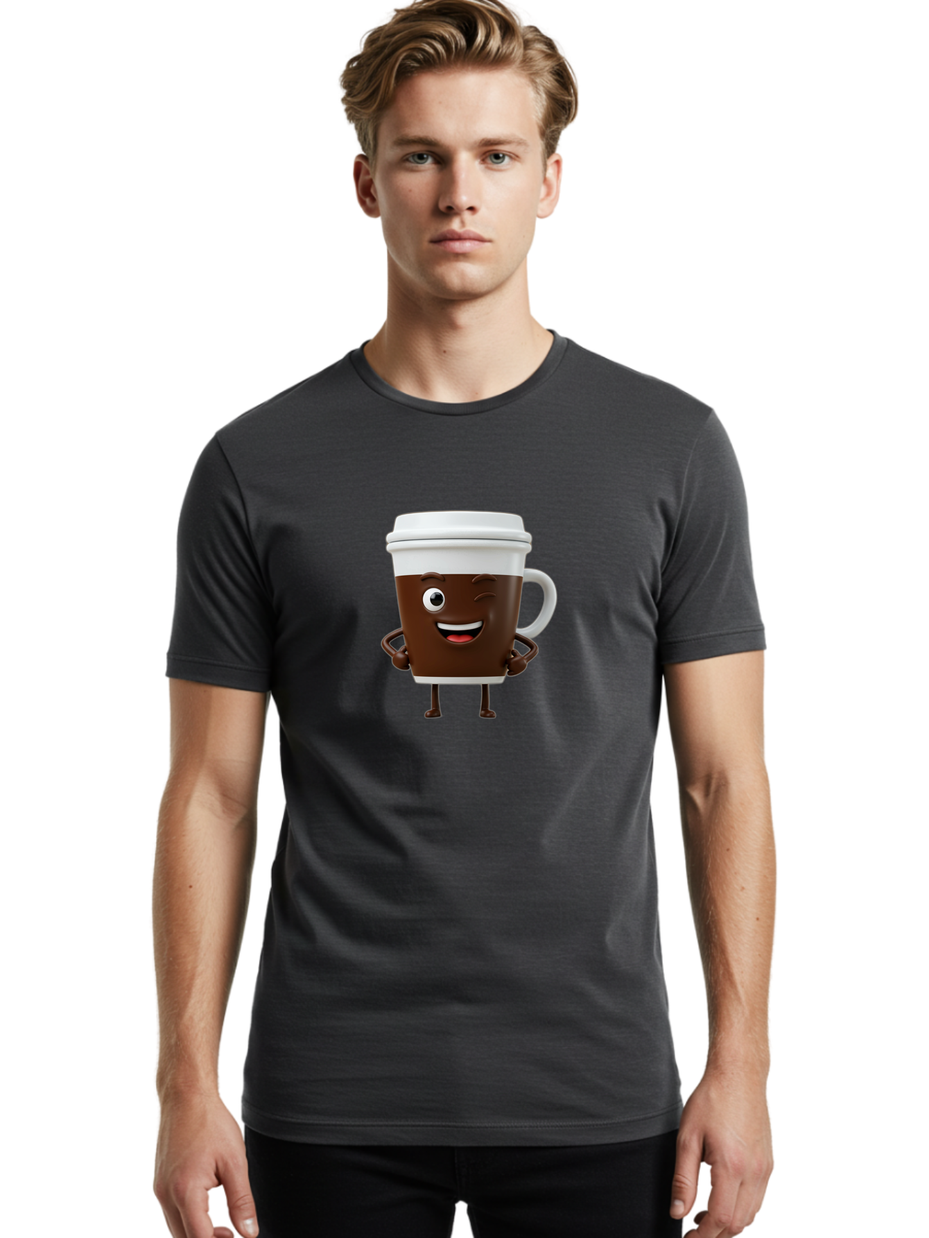 Cyclops-Coffee Men'S Graphic Tee, 100% Cotton, Comfortable Casual Summer Wear, Machine Washable, Cartoon Coffee Cup, Happy Expression, Coffee Culture, Morning Pick-Me-Up, Beverage Character, Funny Face, Playful Design, Coffee Lover, To-Go Cup Bab849 24