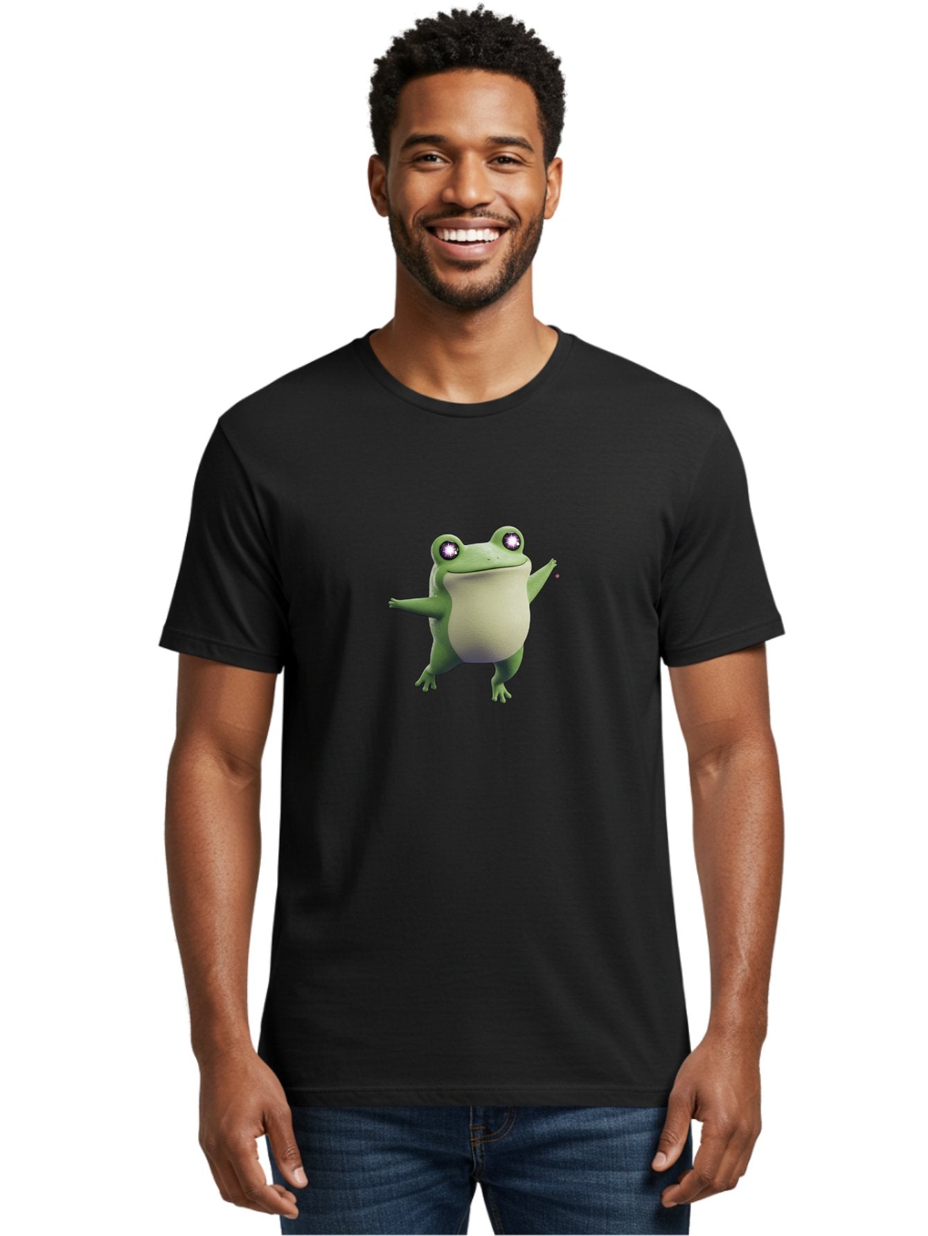 Dancing-Frog-1 Men'S Graphic Tee, 100% Cotton, Comfortable Casual Summer Wear, Machine Washable, Cartoon Frog, Dancing Pose, Funny Animal, Animated Character, 3D Rendering, Big Eyes, Cute Creature, Playful Gesture, Comedic Effect Bab850 22