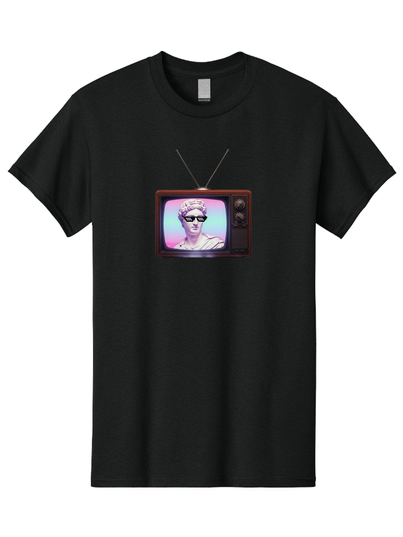 David-Wearing-Sunglasses Men'S Graphic Tee, 100% Cotton, Comfortable Casual Summer Wear, Machine Washable, Vintage Television, Antique Tv, David Statue, Thug Life Shades, Sunglasses On Statue, Pop Culture, Retro Technology, Bab852 13
