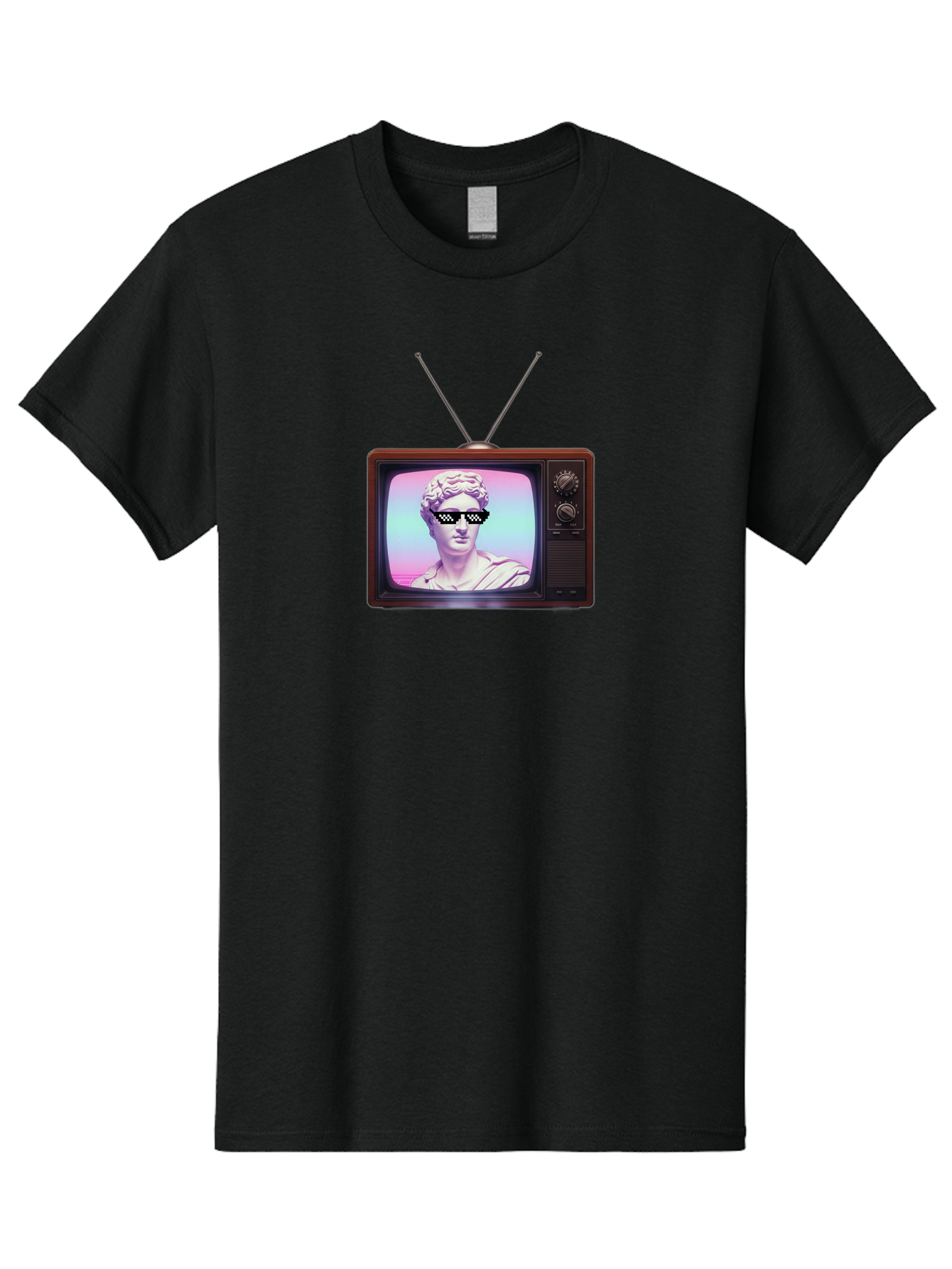 David-Wearing-Sunglasses Men'S Graphic Tee, 100% Cotton, Comfortable Casual Summer Wear, Machine Washable, Vintage Television, Antique Tv, David Statue, Thug Life Shades, Sunglasses On Statue, Pop Culture, Retro Technology, Bab852 15