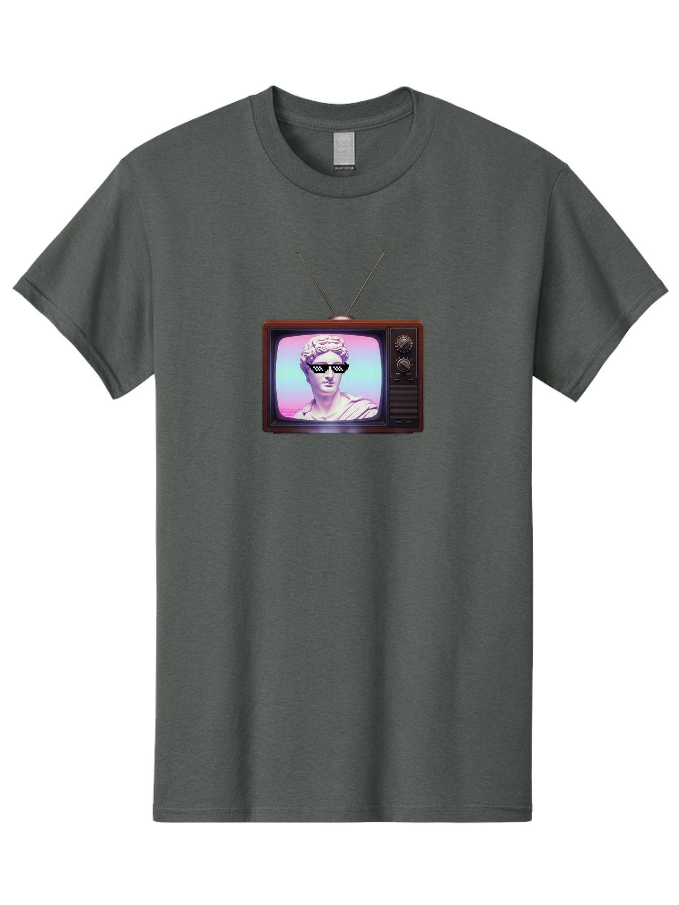 David-Wearing-Sunglasses Men'S Graphic Tee, 100% Cotton, Comfortable Casual Summer Wear, Machine Washable, Vintage Television, Antique Tv, David Statue, Thug Life Shades, Sunglasses On Statue, Pop Culture, Retro Technology, Bab852 12