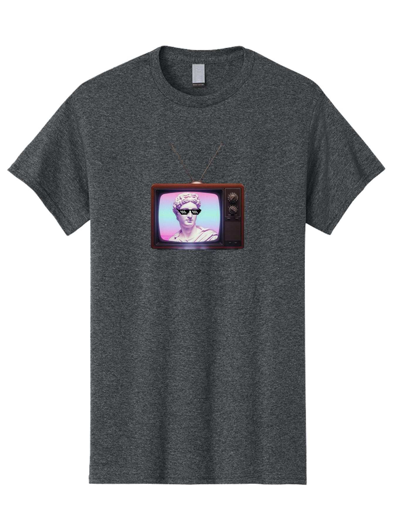 David-Wearing-Sunglasses Men'S Graphic Tee, 100% Cotton, Comfortable Casual Summer Wear, Machine Washable, Vintage Television, Antique Tv, David Statue, Thug Life Shades, Sunglasses On Statue, Pop Culture, Retro Technology, Bab852 11