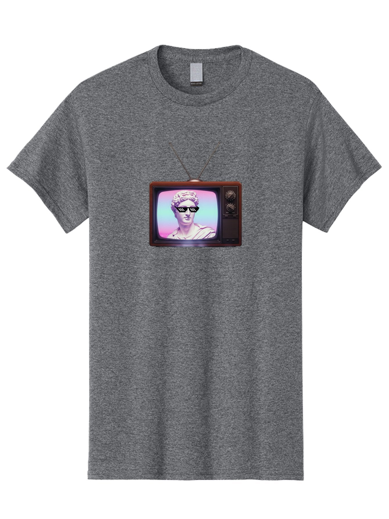 David-Wearing-Sunglasses Men'S Graphic Tee, 100% Cotton, Comfortable Casual Summer Wear, Machine Washable, Vintage Television, Antique Tv, David Statue, Thug Life Shades, Sunglasses On Statue, Pop Culture, Retro Technology, Bab852 14