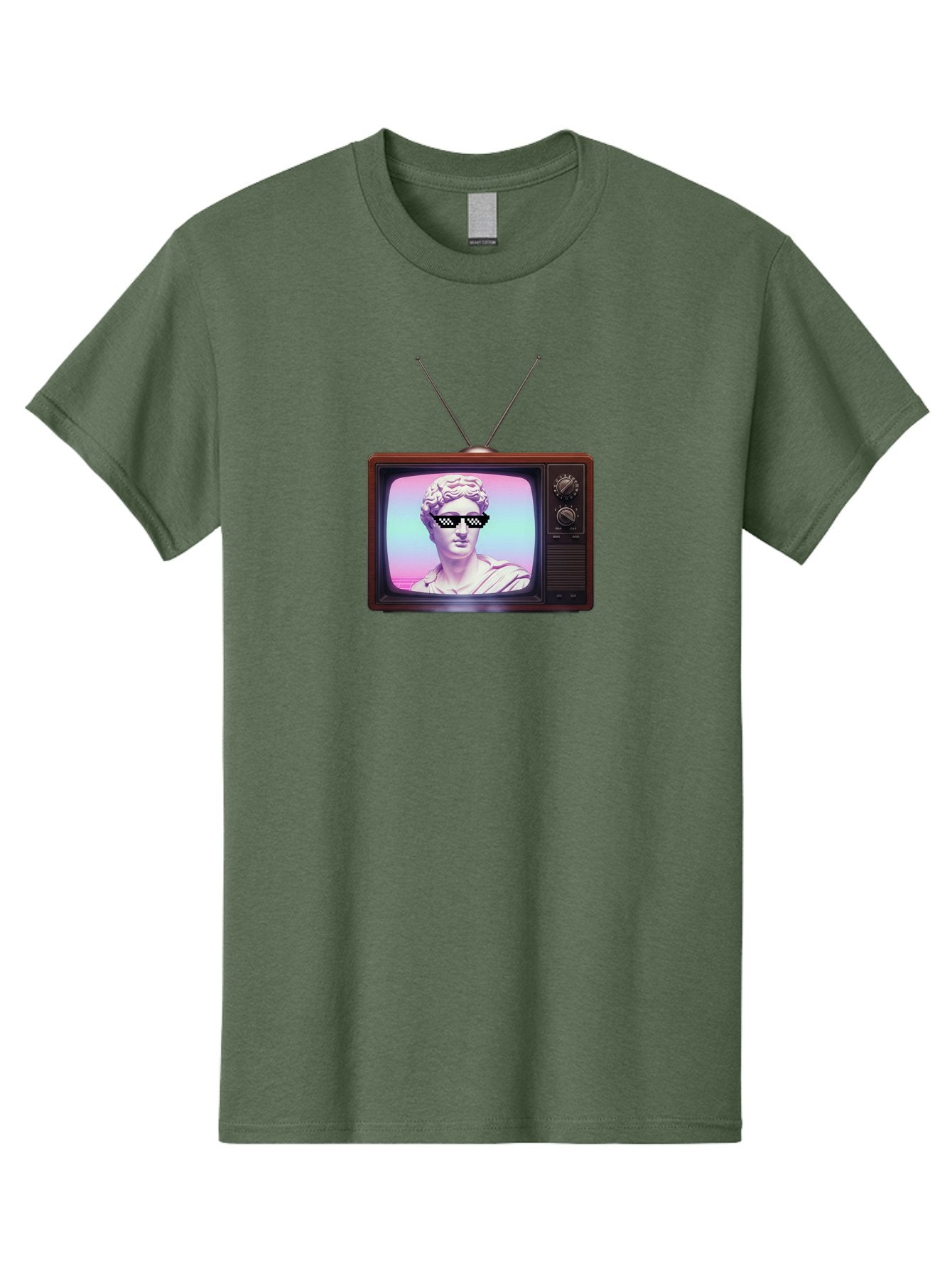 David-Wearing-Sunglasses Men'S Graphic Tee, 100% Cotton, Comfortable Casual Summer Wear, Machine Washable, Vintage Television, Antique Tv, David Statue, Thug Life Shades, Sunglasses On Statue, Pop Culture, Retro Technology, Bab852 8