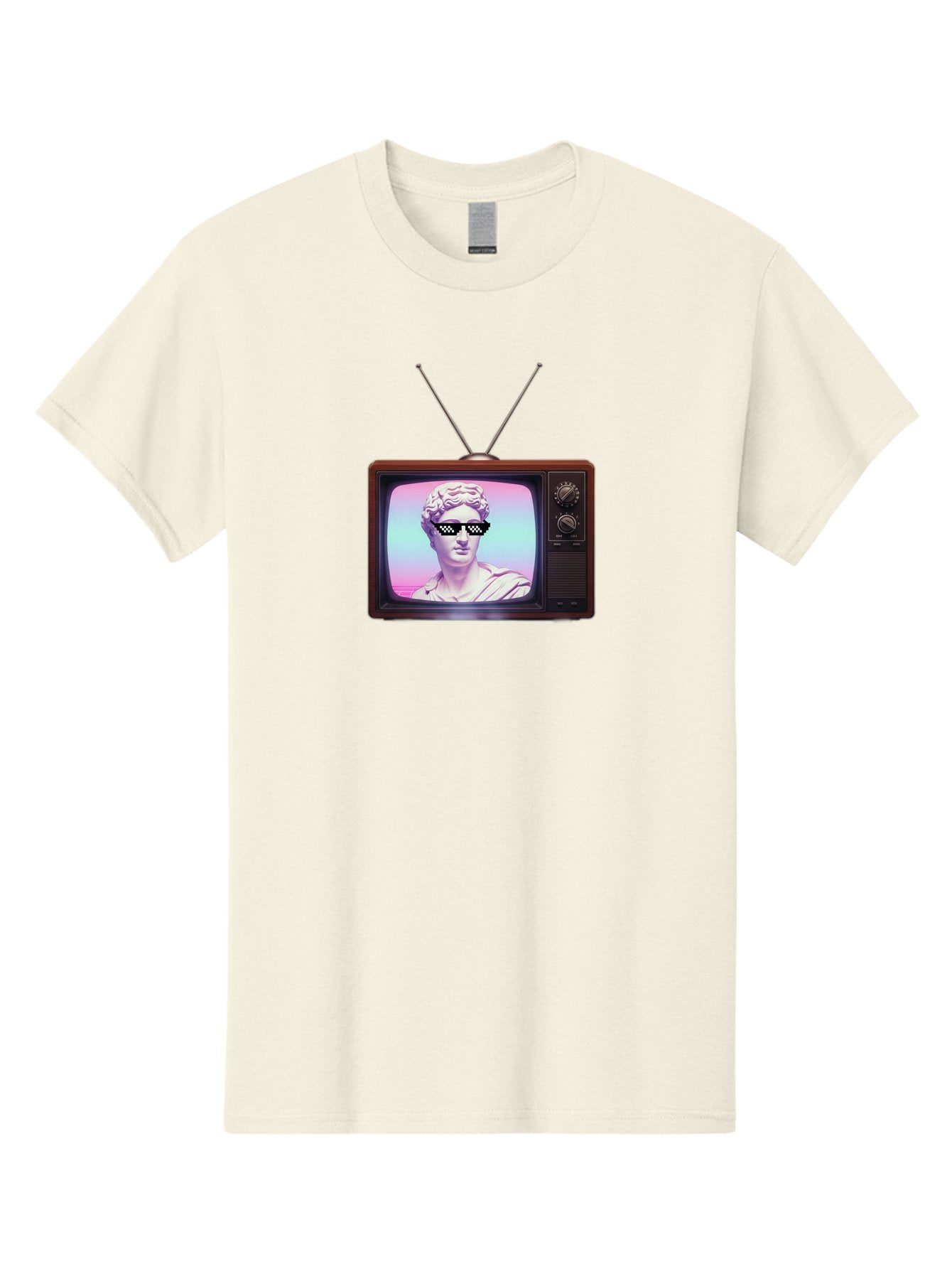 David-Wearing-Sunglasses Men'S Graphic Tee, 100% Cotton, Comfortable Casual Summer Wear, Machine Washable, Vintage Television, Antique Tv, David Statue, Thug Life Shades, Sunglasses On Statue, Pop Culture, Retro Technology, Bab852