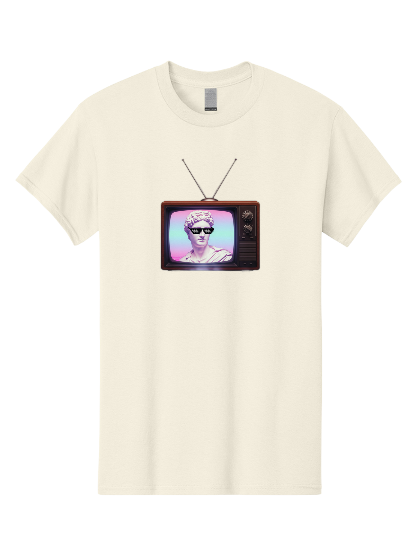 David-Wearing-Sunglasses Men'S Graphic Tee, 100% Cotton, Comfortable Casual Summer Wear, Machine Washable, Vintage Television, Antique Tv, David Statue, Thug Life Shades, Sunglasses On Statue, Pop Culture, Retro Technology, Bab852 11
