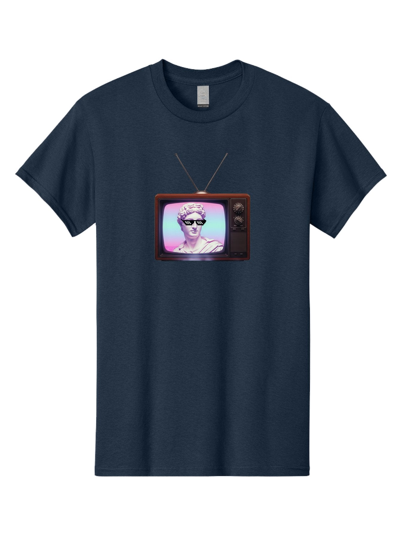 David-Wearing-Sunglasses Men'S Graphic Tee, 100% Cotton, Comfortable Casual Summer Wear, Machine Washable, Vintage Television, Antique Tv, David Statue, Thug Life Shades, Sunglasses On Statue, Pop Culture, Retro Technology, Bab852 9