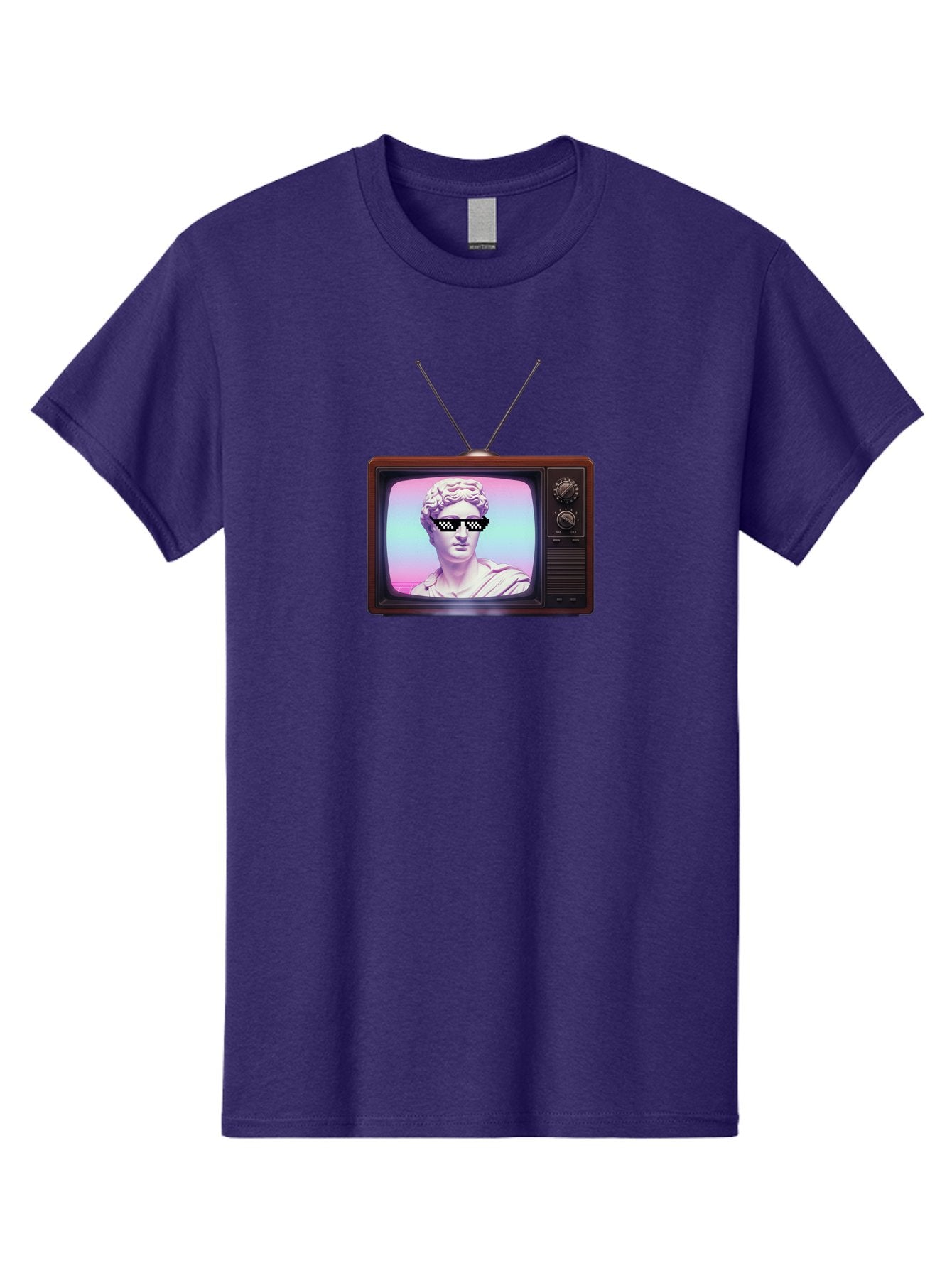 David-Wearing-Sunglasses Men'S Graphic Tee, 100% Cotton, Comfortable Casual Summer Wear, Machine Washable, Vintage Television, Antique Tv, David Statue, Thug Life Shades, Sunglasses On Statue, Pop Culture, Retro Technology, Bab852 7