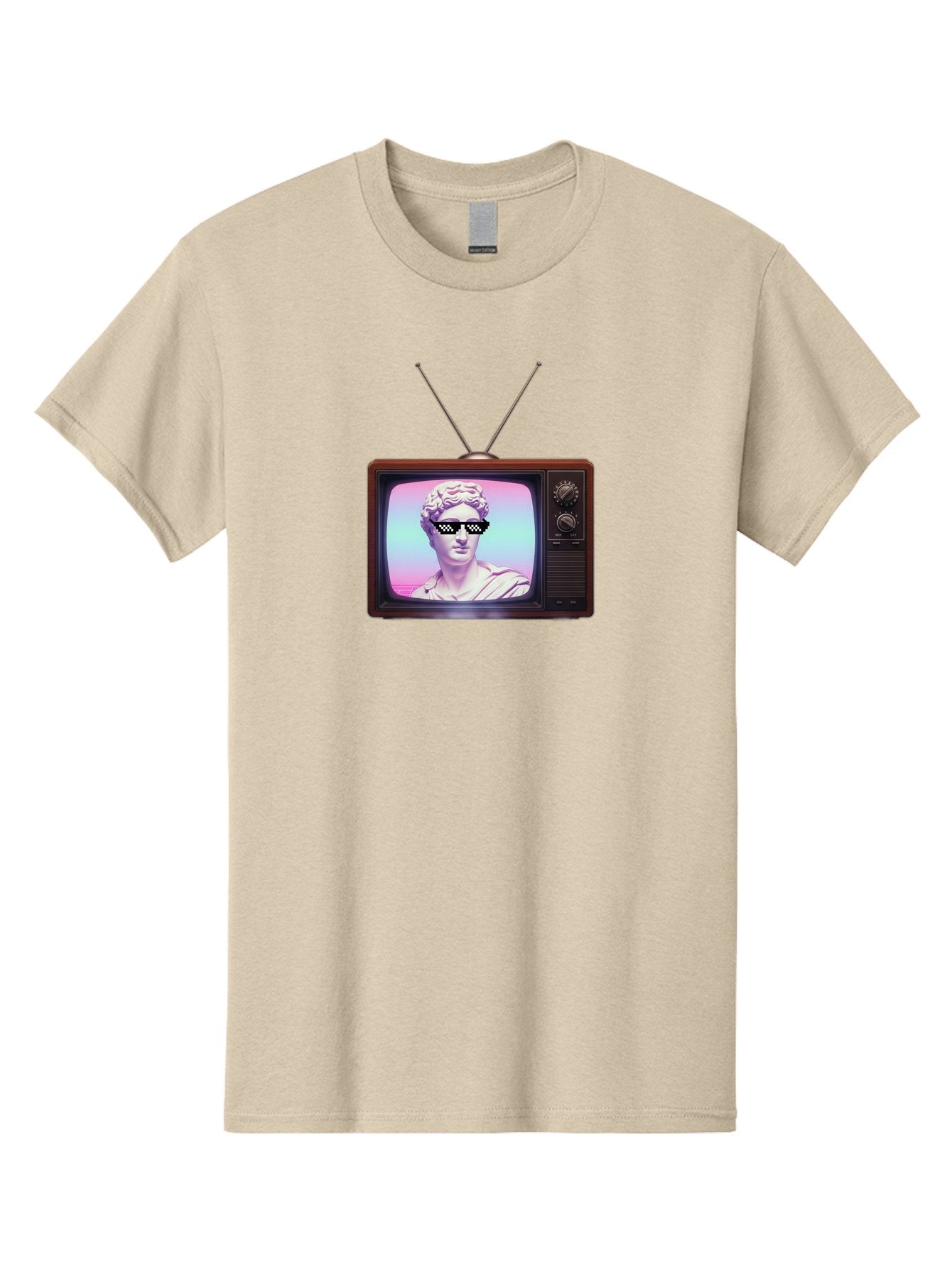 David-Wearing-Sunglasses Men'S Graphic Tee, 100% Cotton, Comfortable Casual Summer Wear, Machine Washable, Vintage Television, Antique Tv, David Statue, Thug Life Shades, Sunglasses On Statue, Pop Culture, Retro Technology, Bab852 5
