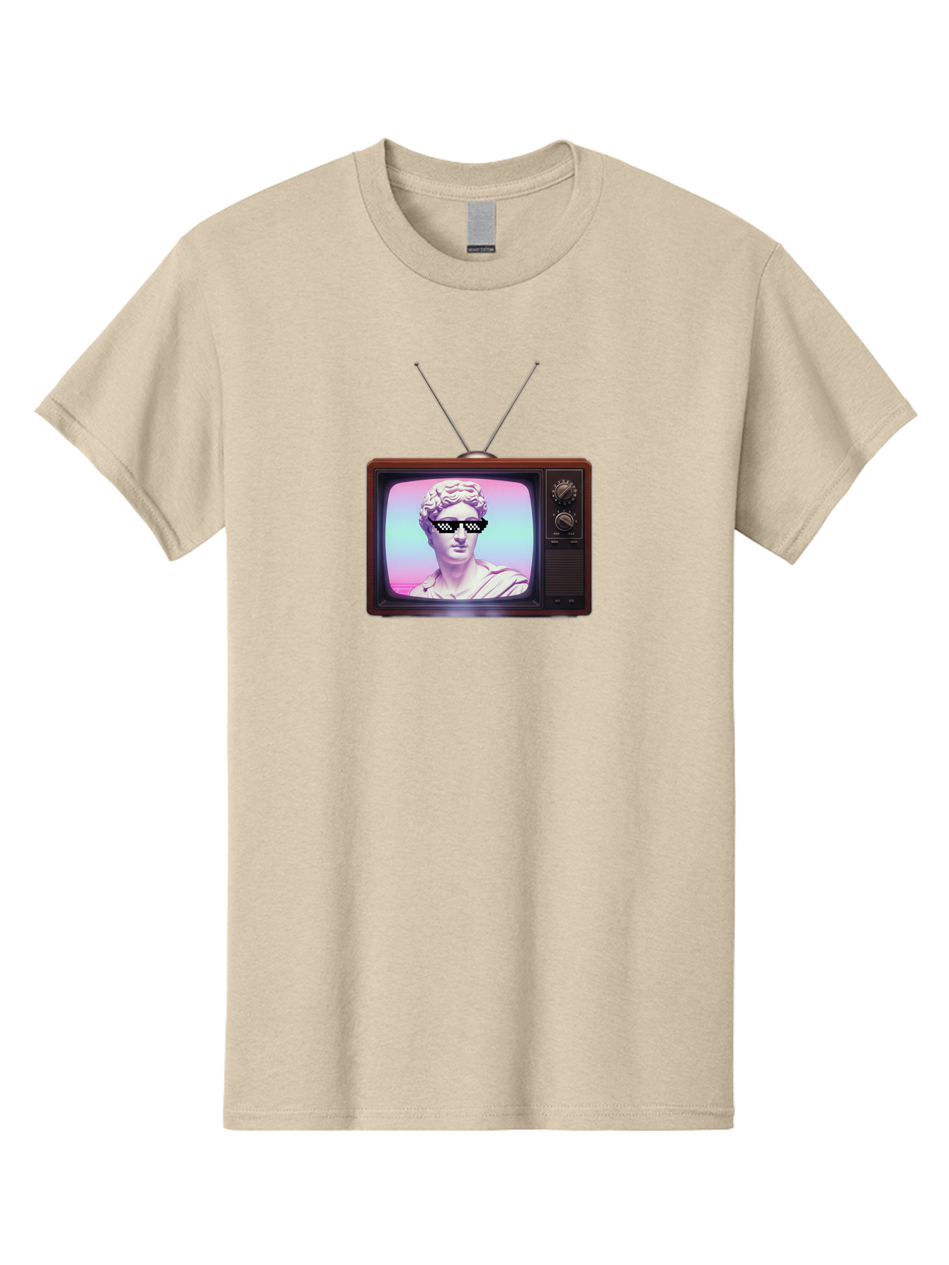 David-Wearing-Sunglasses Men'S Graphic Tee, 100% Cotton, Comfortable Casual Summer Wear, Machine Washable, Vintage Television, Antique Tv, David Statue, Thug Life Shades, Sunglasses On Statue, Pop Culture, Retro Technology, Bab852 8