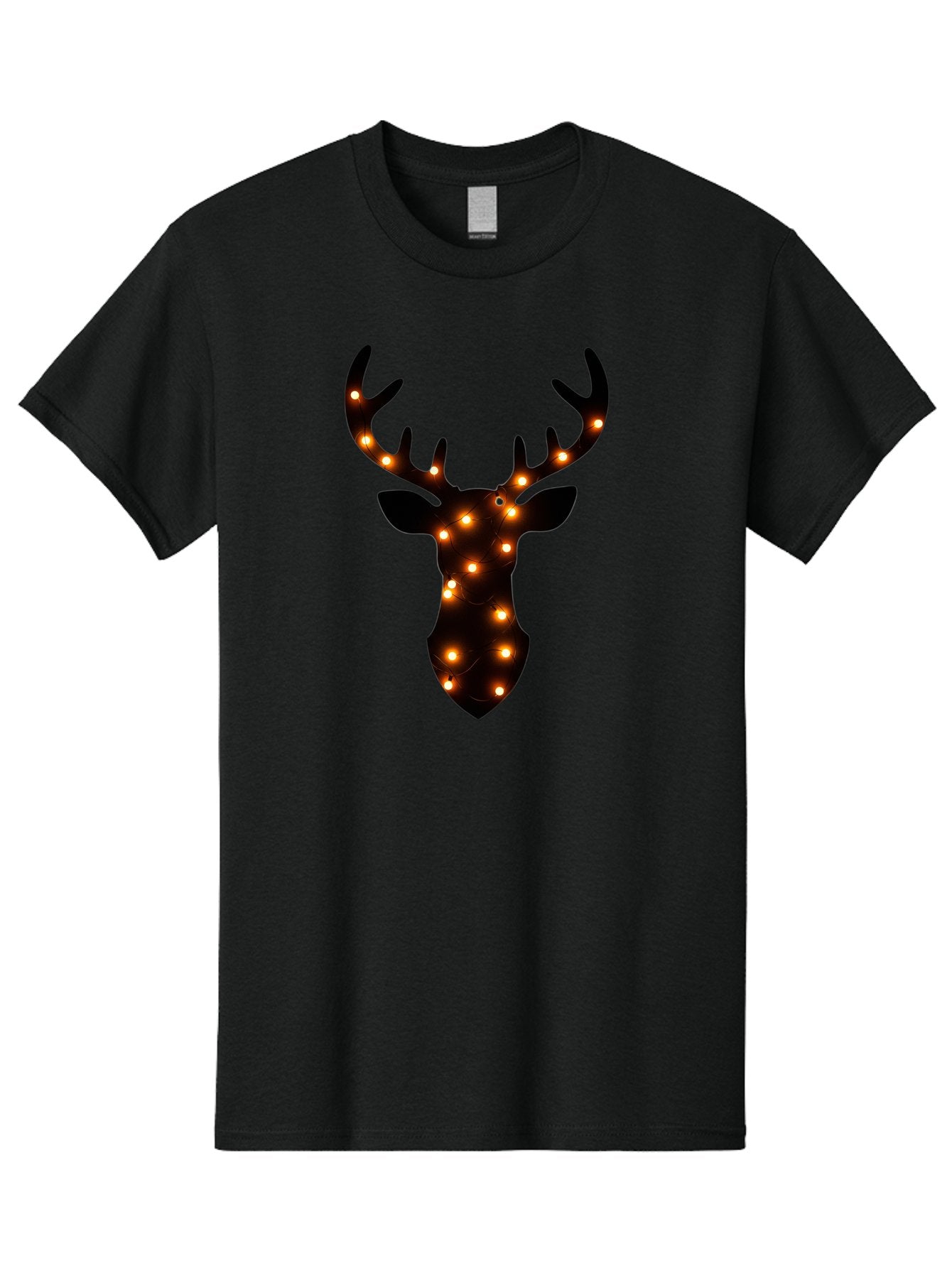 Deer-Head-With-Lights Men'S Graphic Tee, 100% Cotton, Comfortable Casual Summer Wear, Machine Washable, Deer Head Silhouette, String Lights, Festive Decor, Warm Glow, Holiday Decoration, Maroon Lights, Glowing Antlers, Illuminated Wildlife, Bab854 15