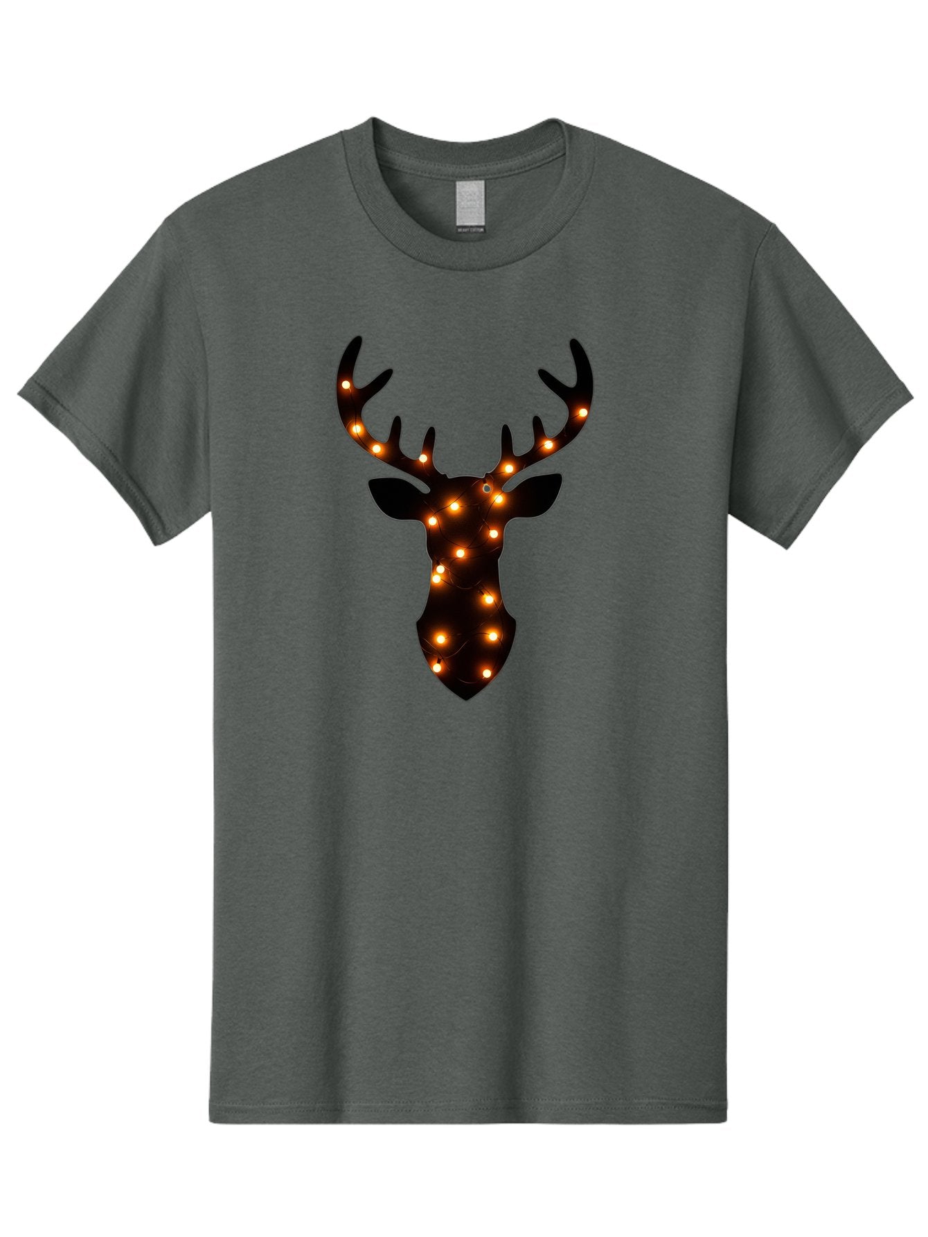 Deer-Head-With-Lights Men'S Graphic Tee, 100% Cotton, Comfortable Casual Summer Wear, Machine Washable, Deer Head Silhouette, String Lights, Festive Decor, Warm Glow, Holiday Decoration, Maroon Lights, Glowing Antlers, Illuminated Wildlife, Bab854 8