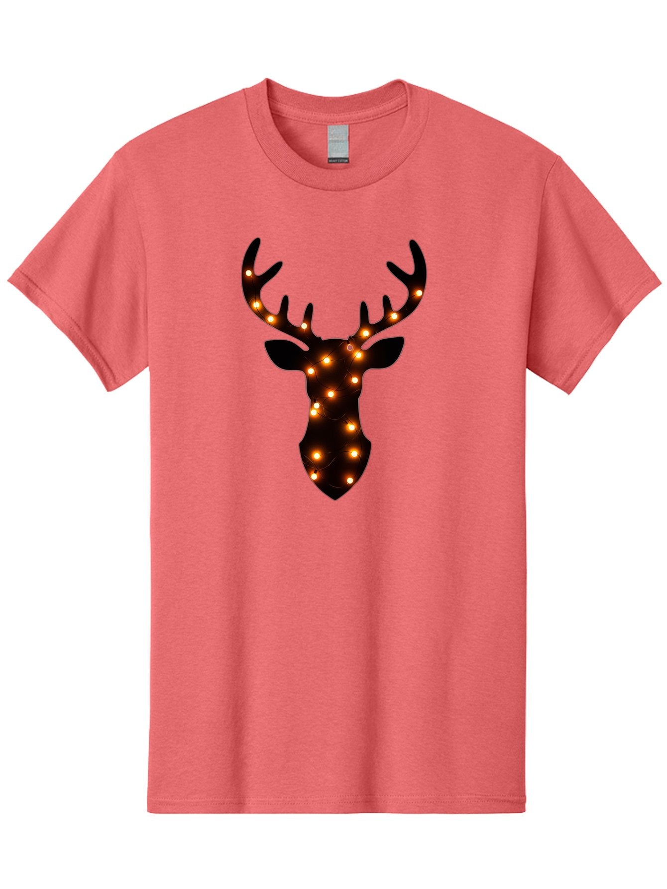 Deer-Head-With-Lights Men'S Graphic Tee, 100% Cotton, Comfortable Casual Summer Wear, Machine Washable, Deer Head Silhouette, String Lights, Festive Decor, Warm Glow, Holiday Decoration, Maroon Lights, Glowing Antlers, Illuminated Wildlife, Bab854 11