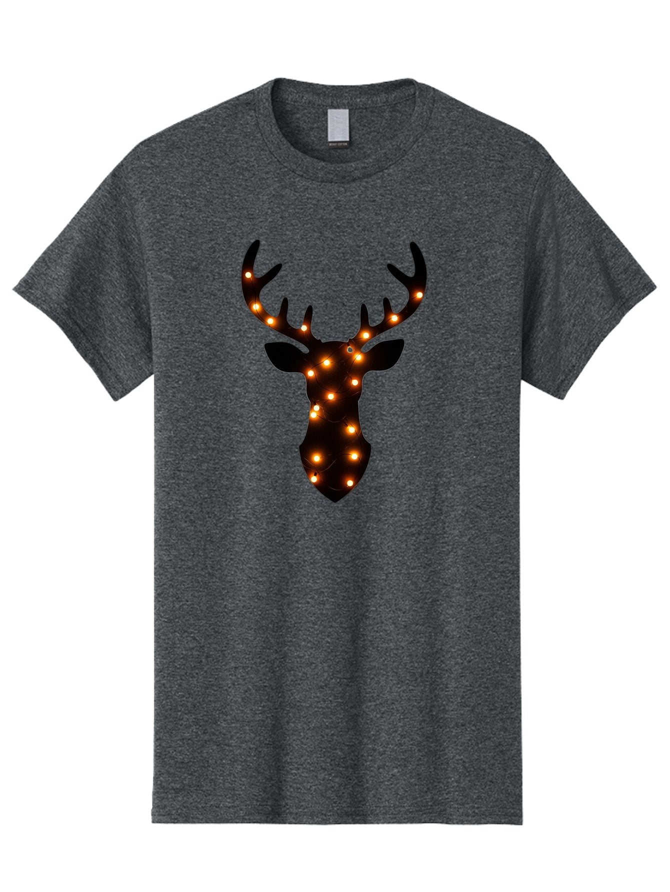 Deer-Head-With-Lights Men'S Graphic Tee, 100% Cotton, Comfortable Casual Summer Wear, Machine Washable, Deer Head Silhouette, String Lights, Festive Decor, Warm Glow, Holiday Decoration, Maroon Lights, Glowing Antlers, Illuminated Wildlife, Bab854