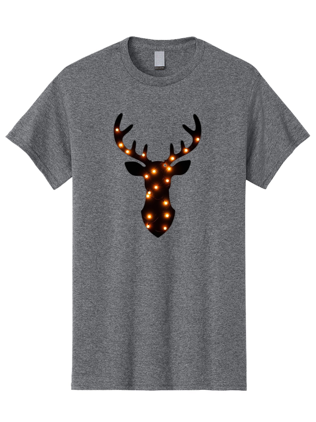 Deer-Head-With-Lights Men'S Graphic Tee, 100% Cotton, Comfortable Casual Summer Wear, Machine Washable, Deer Head Silhouette, String Lights, Festive Decor, Warm Glow, Holiday Decoration, Maroon Lights, Glowing Antlers, Illuminated Wildlife, Bab854