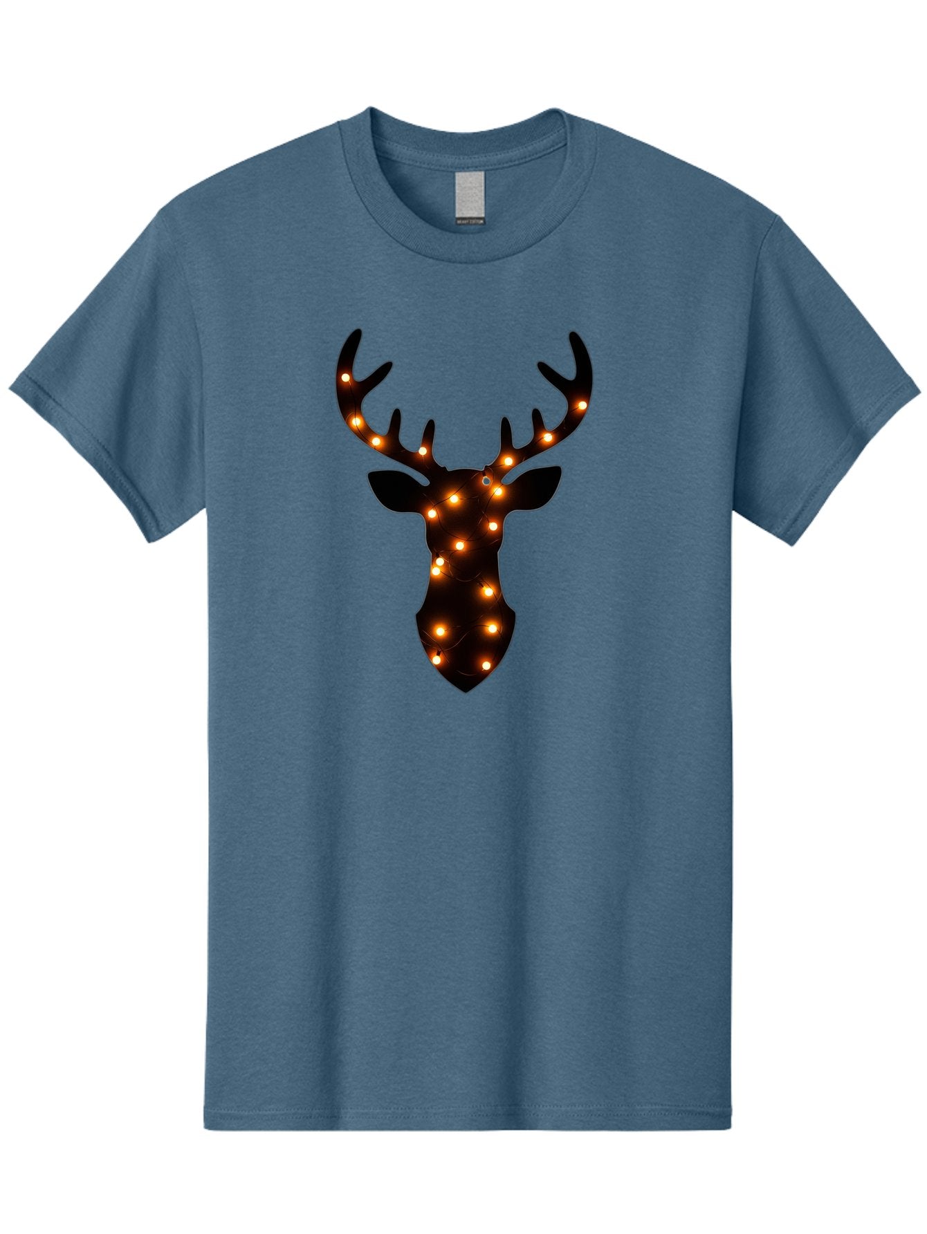 Deer-Head-With-Lights Men'S Graphic Tee, 100% Cotton, Comfortable Casual Summer Wear, Machine Washable, Deer Head Silhouette, String Lights, Festive Decor, Warm Glow, Holiday Decoration, Maroon Lights, Glowing Antlers, Illuminated Wildlife, Bab854 14