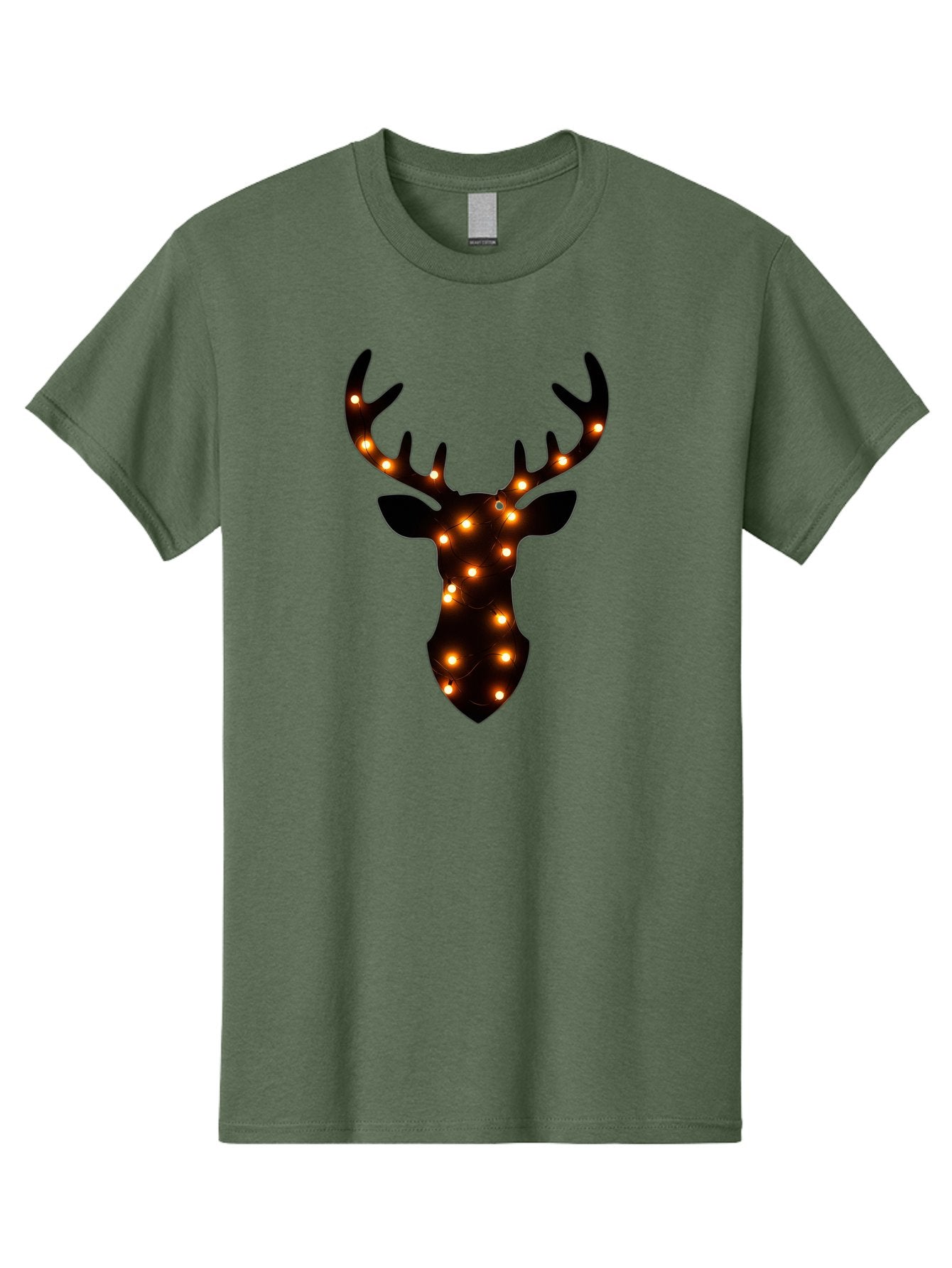 Deer-Head-With-Lights Men'S Graphic Tee, 100% Cotton, Comfortable Casual Summer Wear, Machine Washable, Deer Head Silhouette, String Lights, Festive Decor, Warm Glow, Holiday Decoration, Maroon Lights, Glowing Antlers, Illuminated Wildlife, Bab854 5