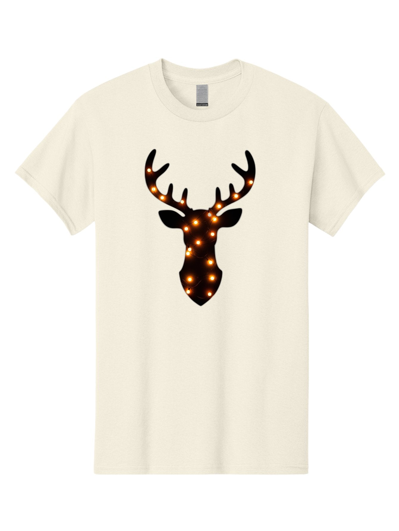 Deer-Head-With-Lights Men'S Graphic Tee, 100% Cotton, Comfortable Casual Summer Wear, Machine Washable, Deer Head Silhouette, String Lights, Festive Decor, Warm Glow, Holiday Decoration, Maroon Lights, Glowing Antlers, Illuminated Wildlife, Bab854 6