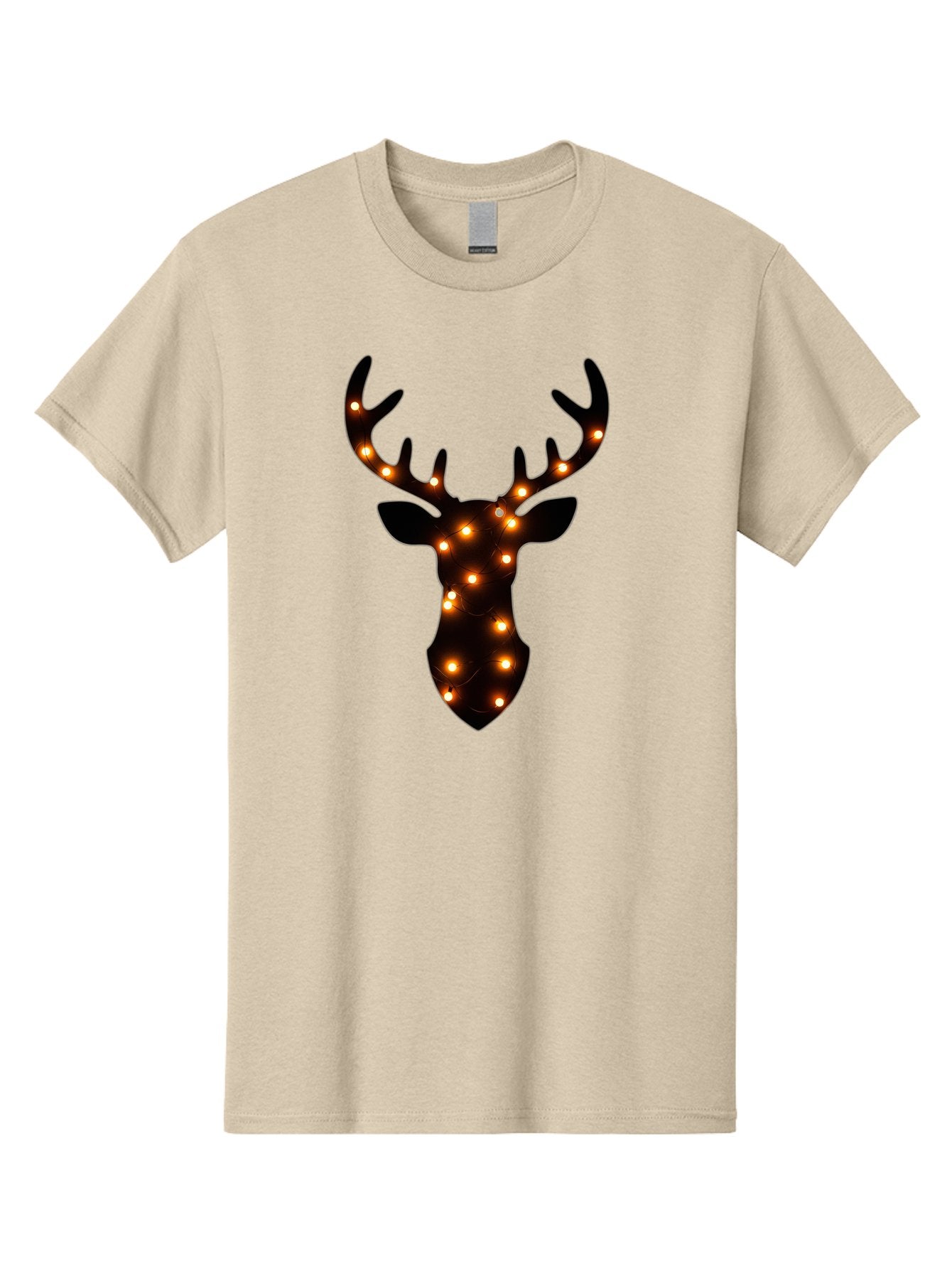 Deer-Head-With-Lights Men'S Graphic Tee, 100% Cotton, Comfortable Casual Summer Wear, Machine Washable, Deer Head Silhouette, String Lights, Festive Decor, Warm Glow, Holiday Decoration, Maroon Lights, Glowing Antlers, Illuminated Wildlife, Bab854 4