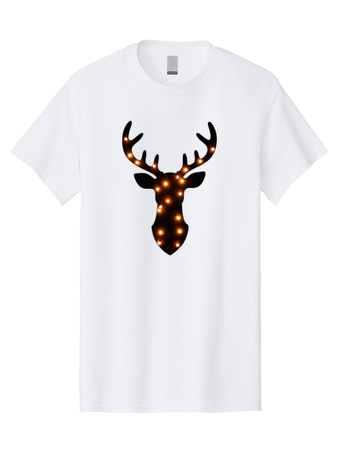 Deer-Head-With-Lights Men'S Graphic Tee, 100% Cotton, Comfortable Casual Summer Wear, Machine Washable, Deer Head Silhouette, String Lights, Festive Decor, Warm Glow, Holiday Decoration, Maroon Lights, Glowing Antlers, Illuminated Wildlife, Bab854 13