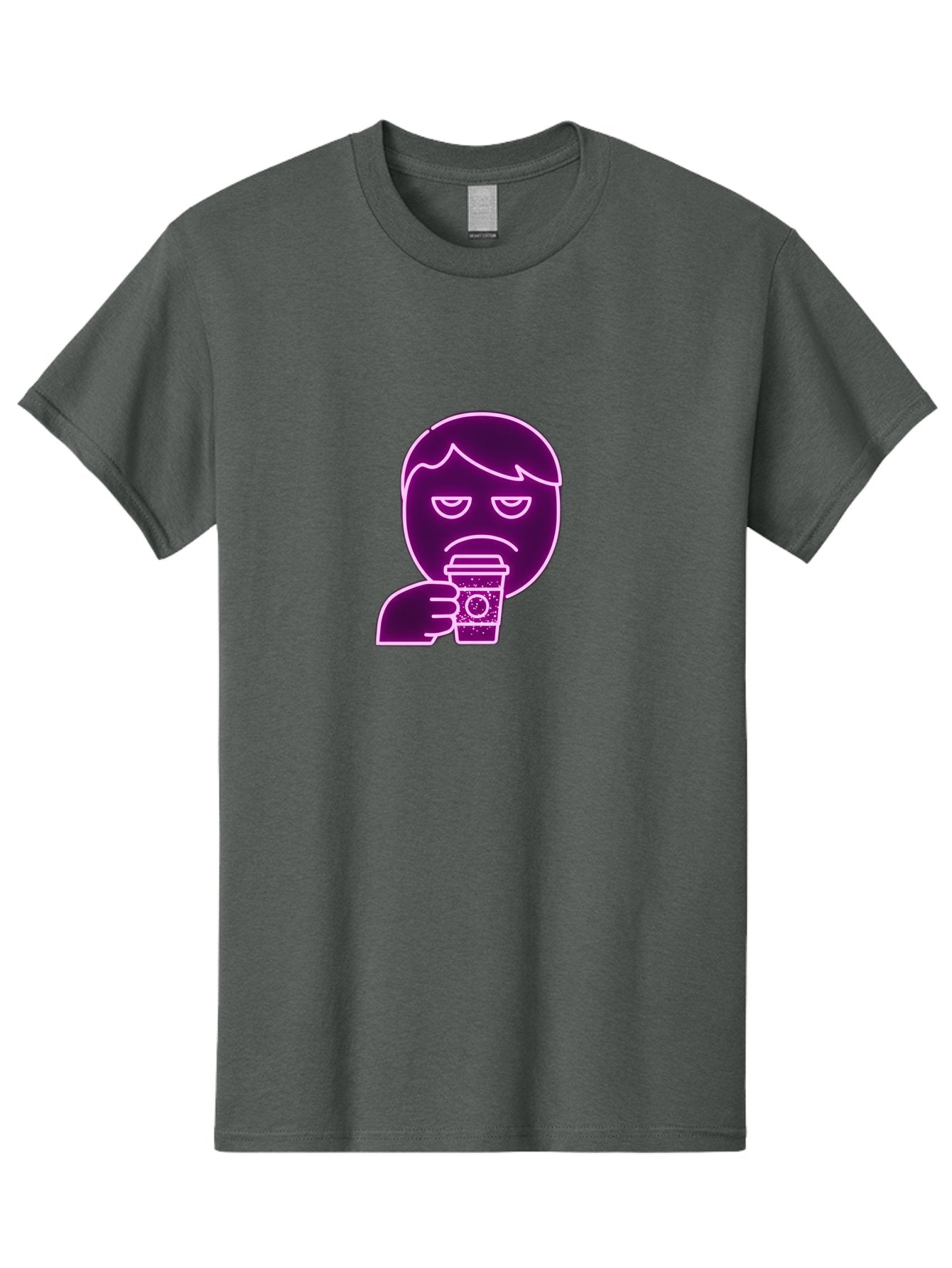 Disappointed-Coffee-Drinker Men'S Graphic Tee, 100% Cotton, Comfortable Casual Summer Wear, Machine Washable, Unhappy Person, Drinking Coffee, Sad Face, Frowning, Coffee Cup, Purple Illustration, Cartoon Character, Coffee Lover, Bab857 3