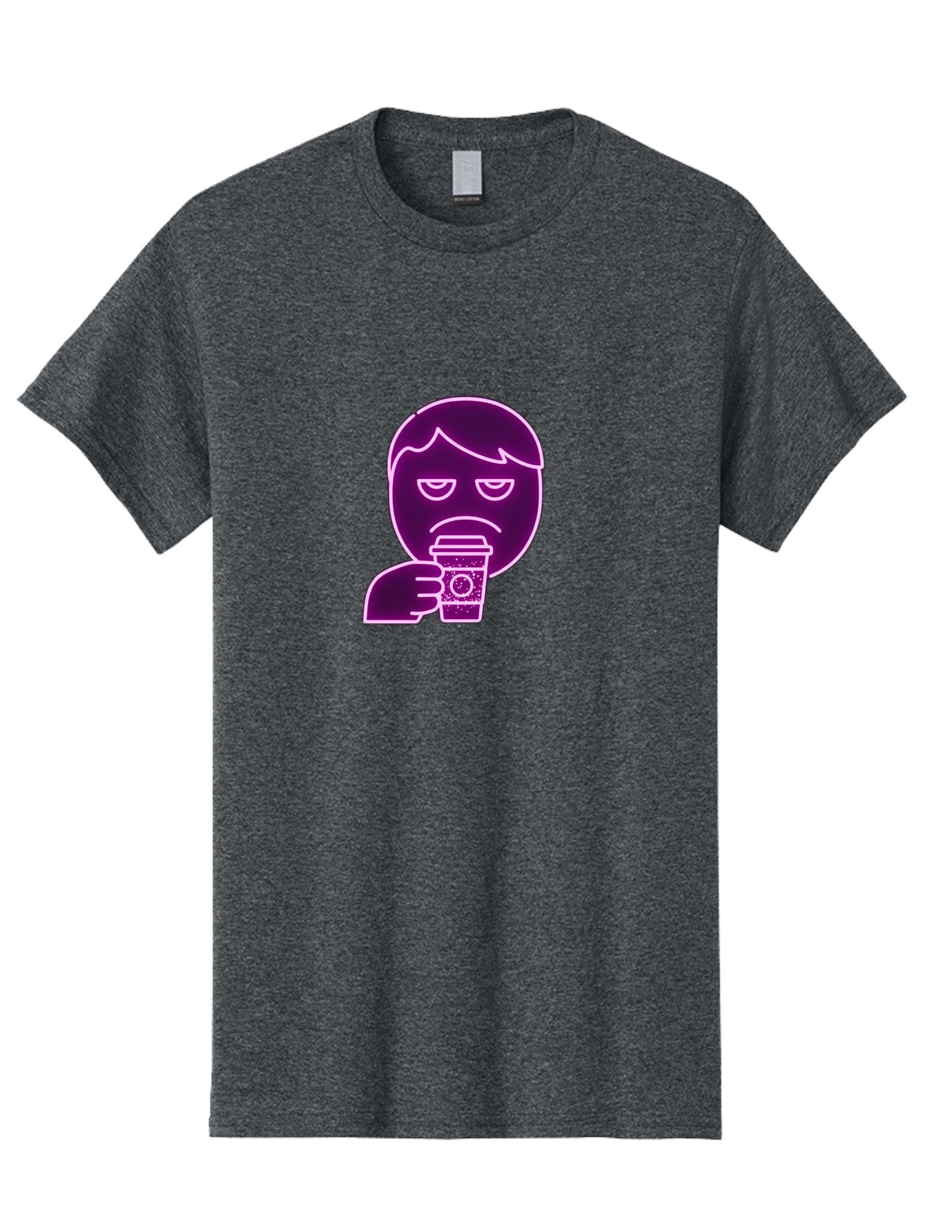 Disappointed-Coffee-Drinker Men'S Graphic Tee, 100% Cotton, Comfortable Casual Summer Wear, Machine Washable, Unhappy Person, Drinking Coffee, Sad Face, Frowning, Coffee Cup, Purple Illustration, Cartoon Character, Coffee Lover, Bab857 5